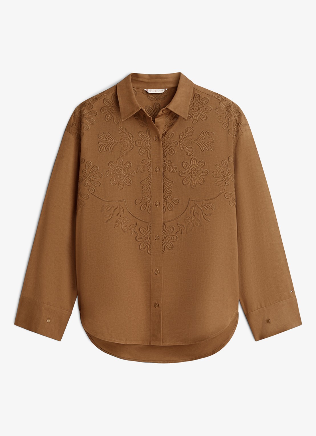 Tommy Hilfiger Blouse in linnenblend met borduring - voorkant 4 camel