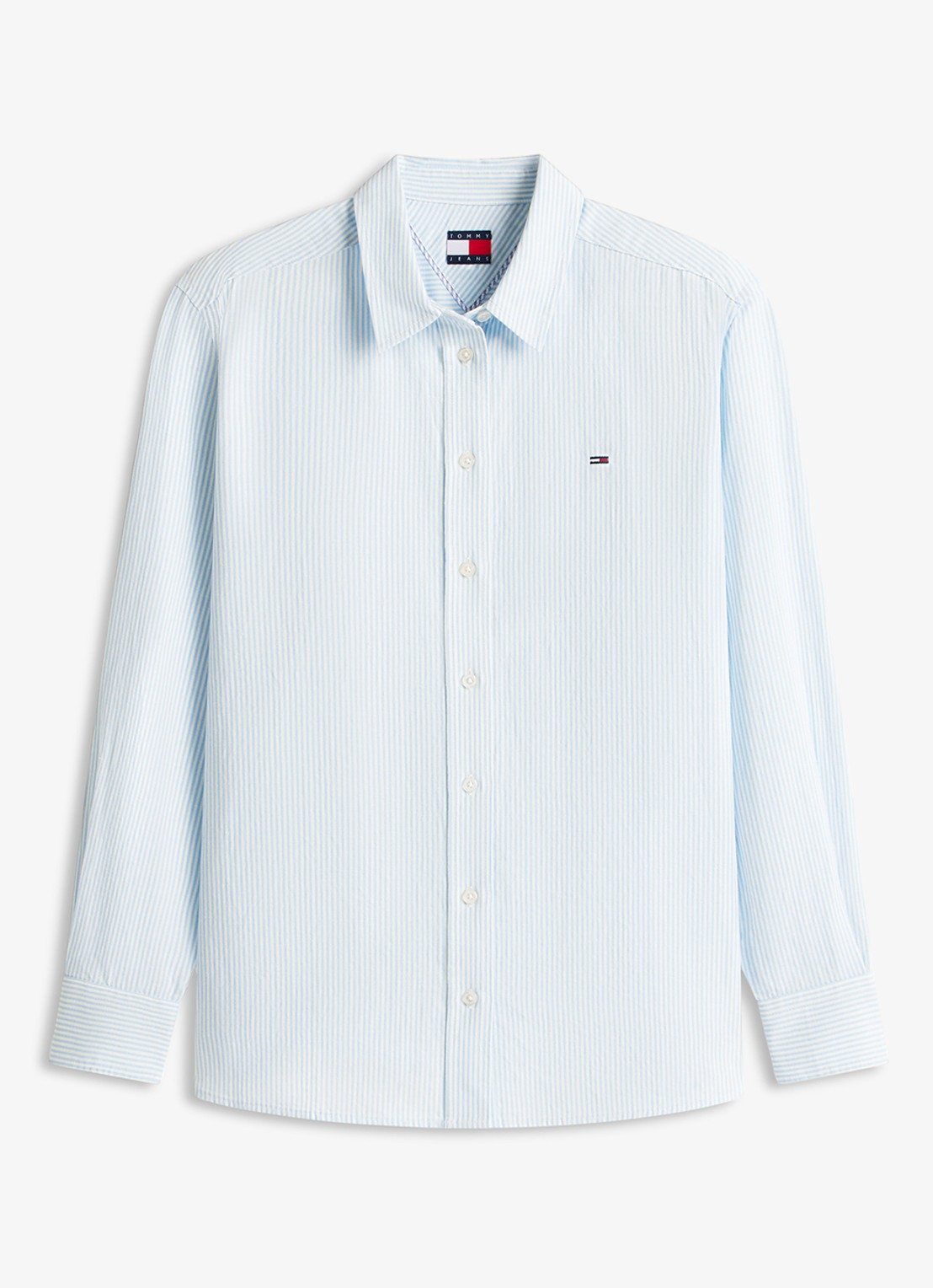 Tommy Hilfiger Blouse in linnenblend met streepprint - voorkant lichtblauw