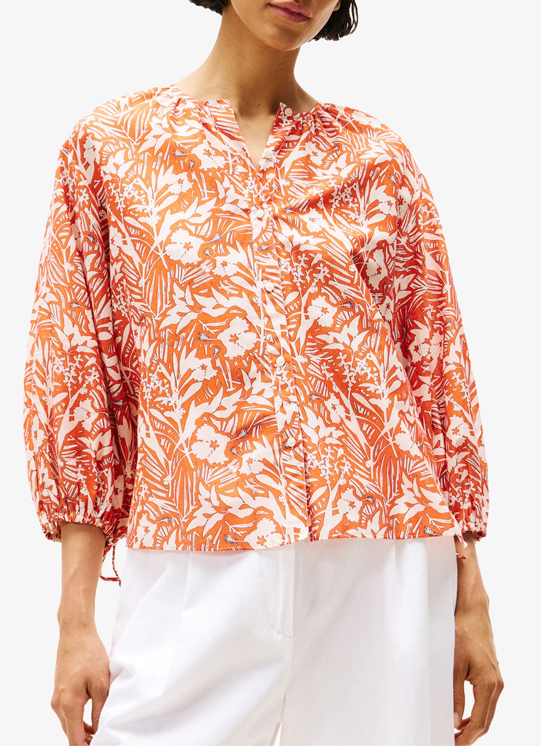 Tommy Hilfiger Blouse met bloemenprint - detail oranje