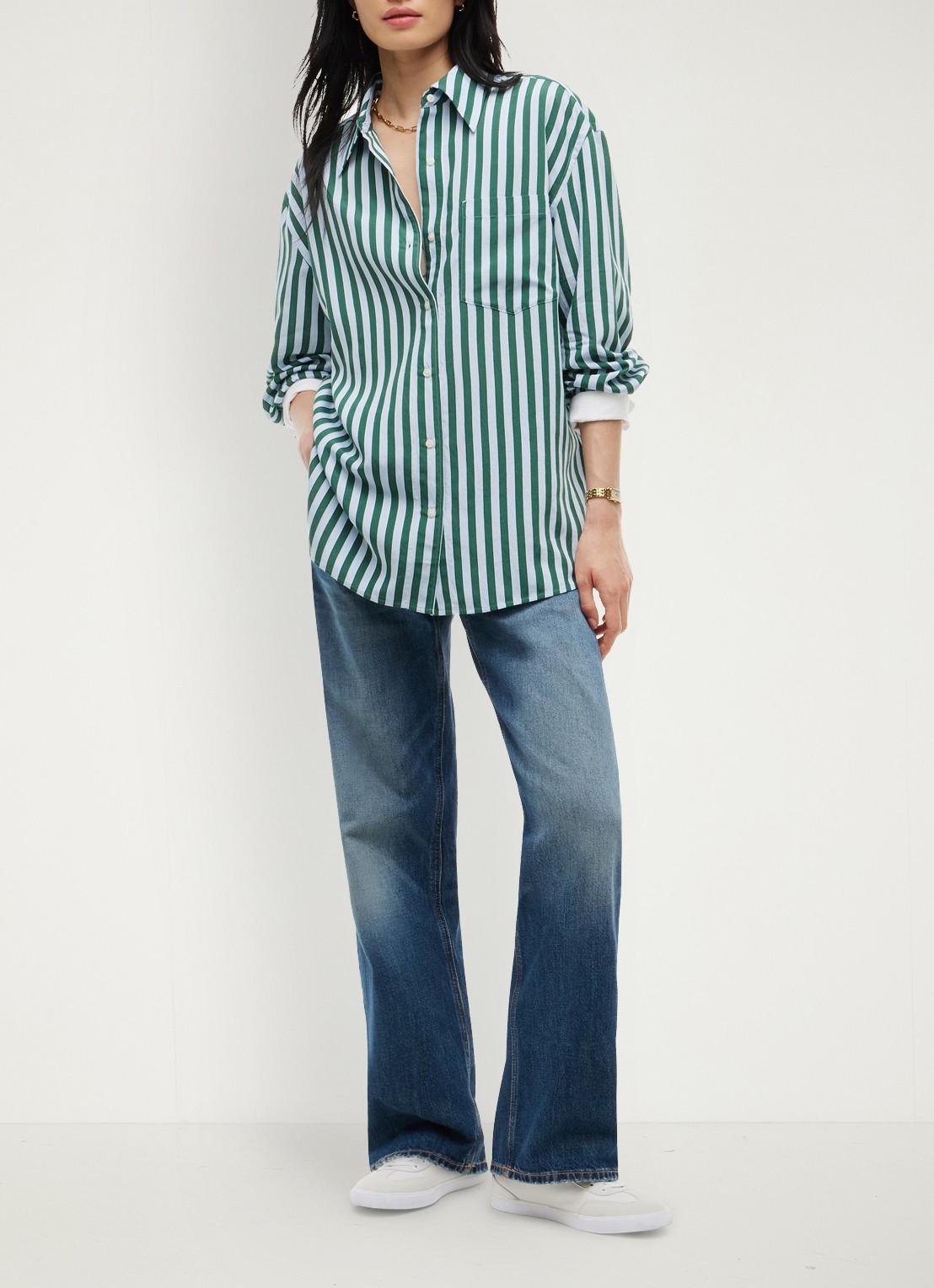 Tommy Hilfiger Blouse met streepdessin  - voorkant 5 groen