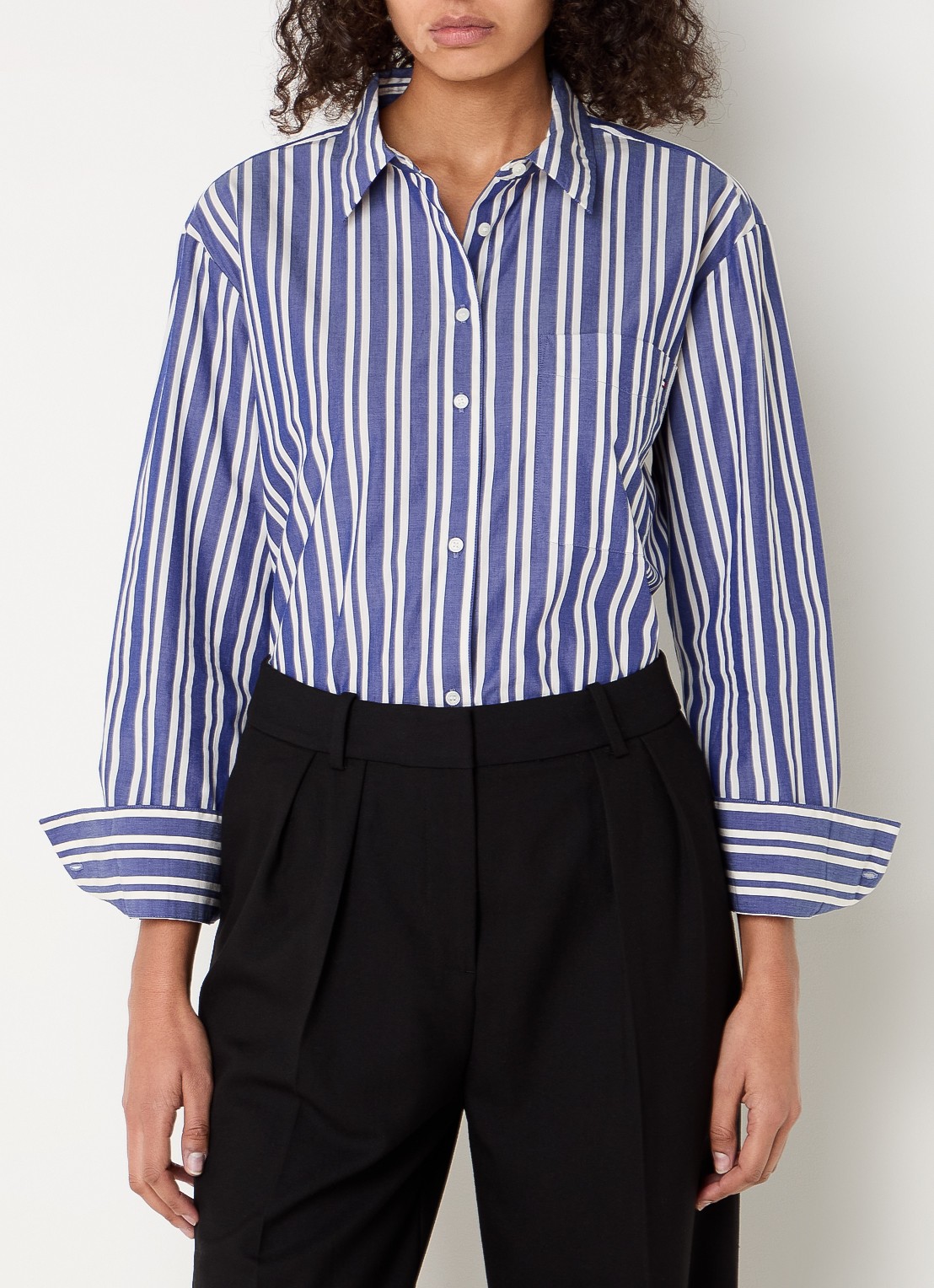 Tommy Hilfiger Blouse met streepprint en borstzak - detail petrol