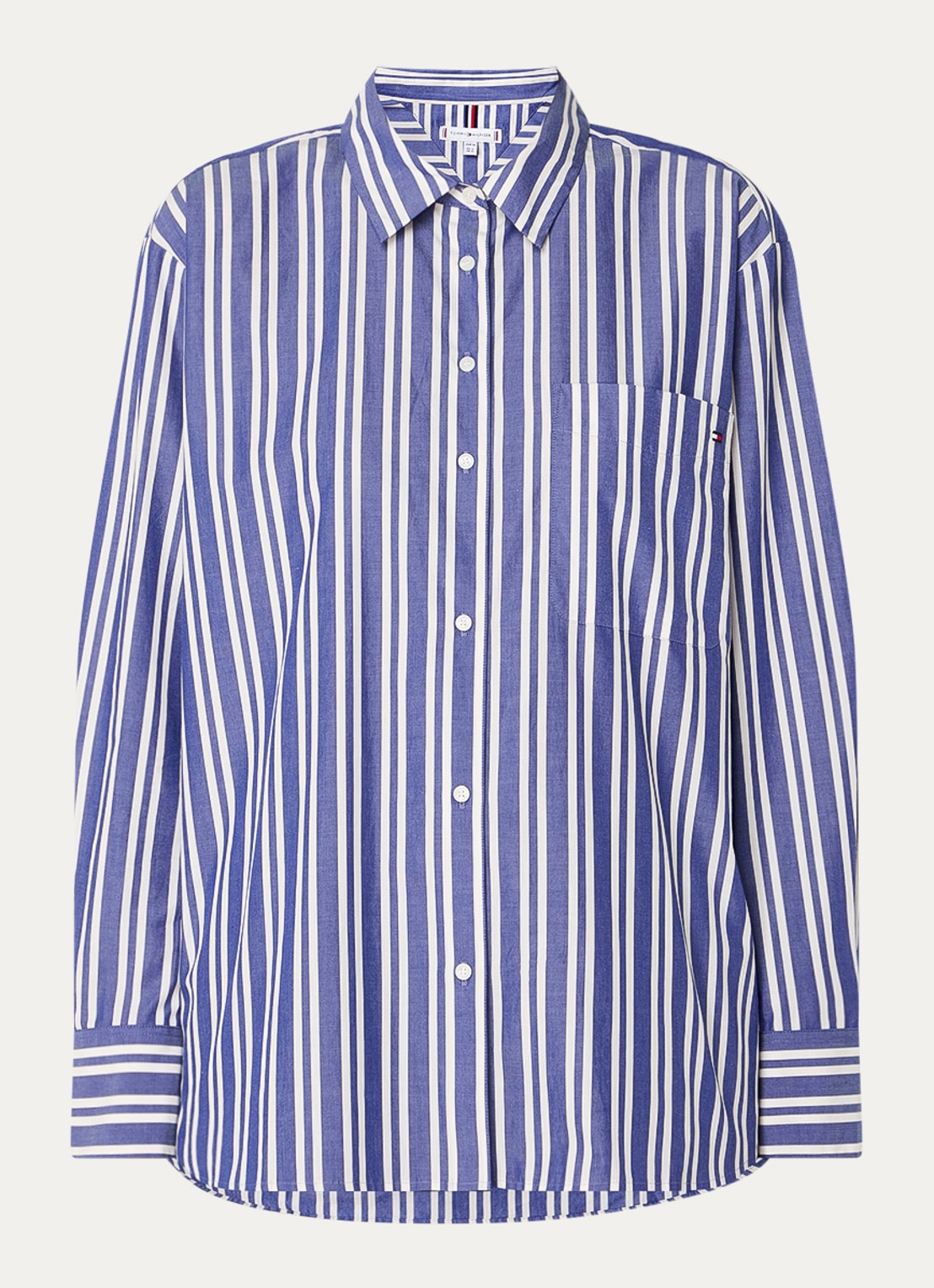 Tommy Hilfiger Blouse met streepprint en borstzak - voorkant 3 petrol