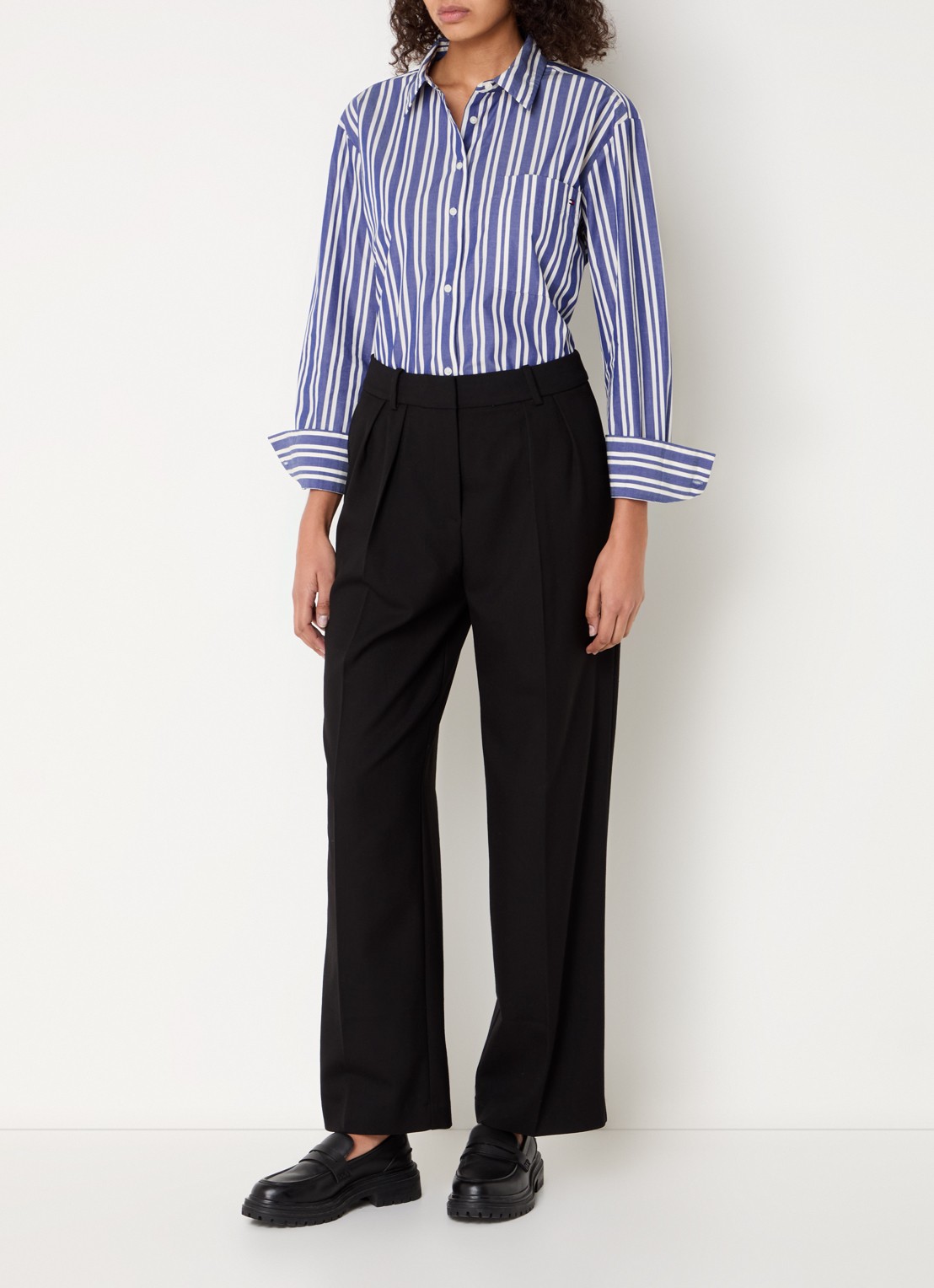 Tommy Hilfiger Blouse met streepprint en borstzak - voorkant 4 petrol