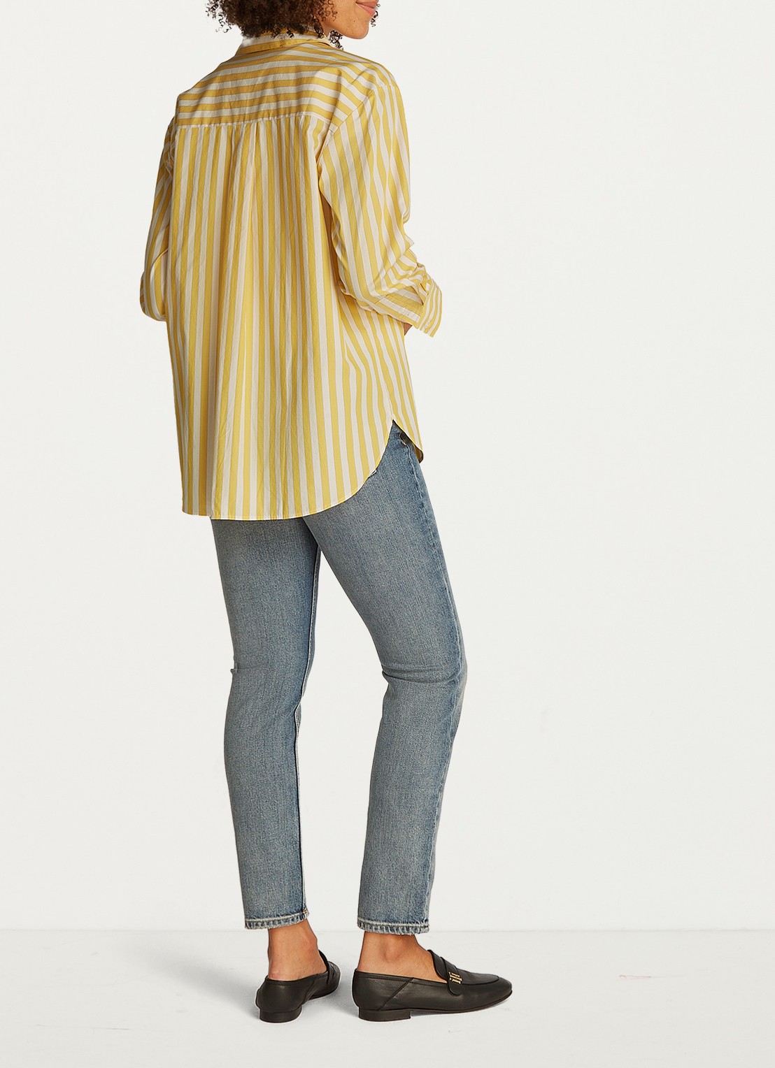 Tommy Hilfiger Blouse met streepprint en borstzak - achterkant citroengeel