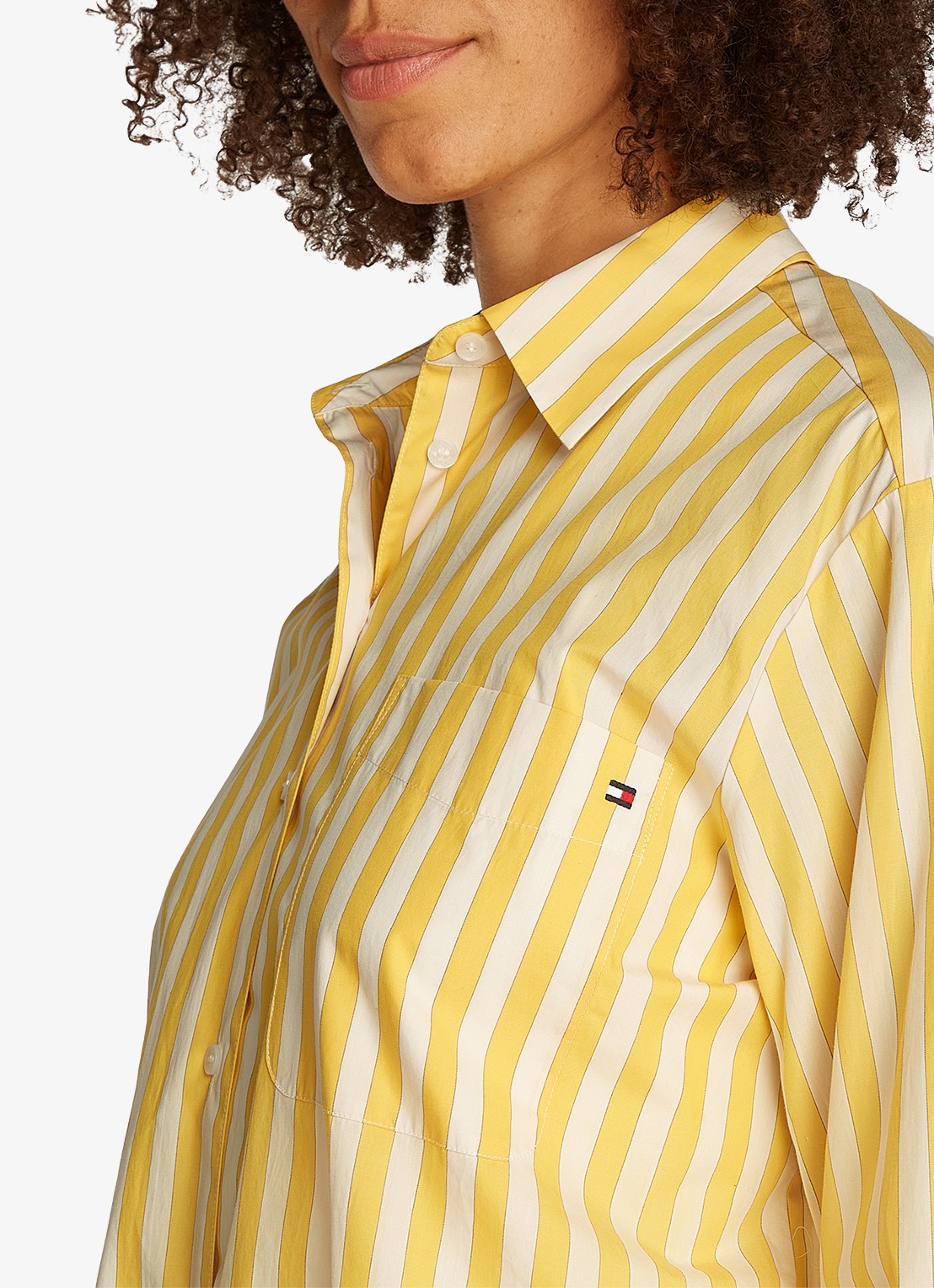 Tommy Hilfiger Blouse met streepprint en borstzak - detail 3 citroengeel