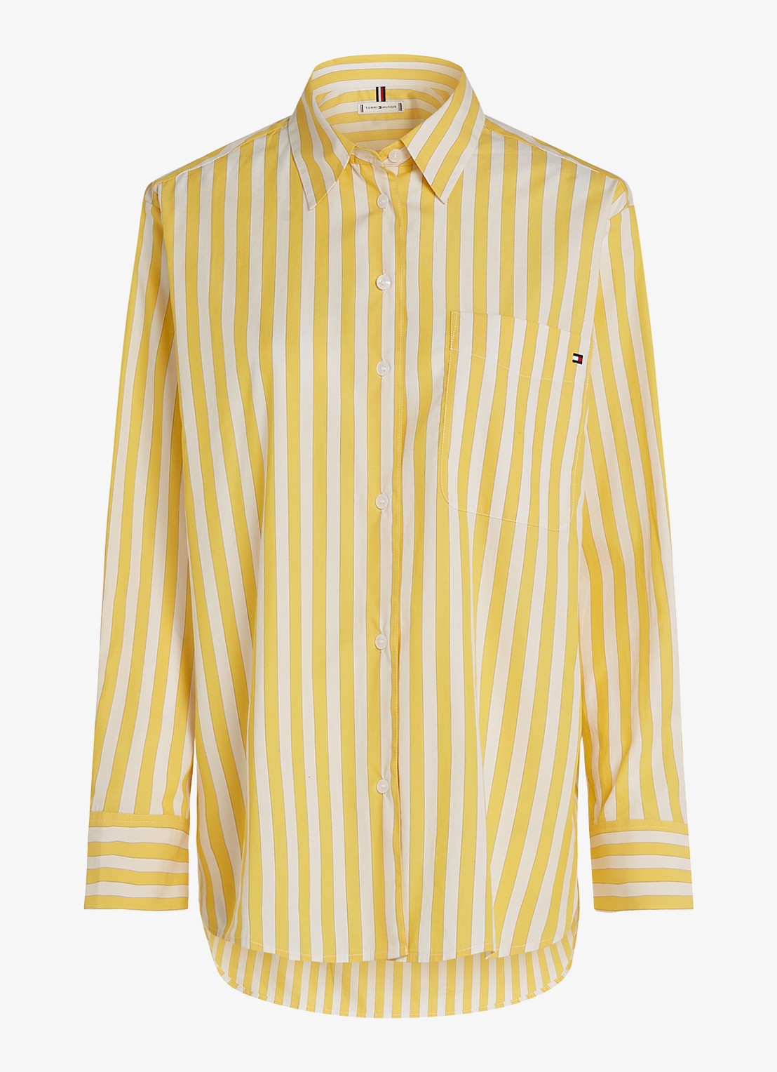 Tommy Hilfiger Blouse met streepprint en borstzak - voorkant 4 citroengeel