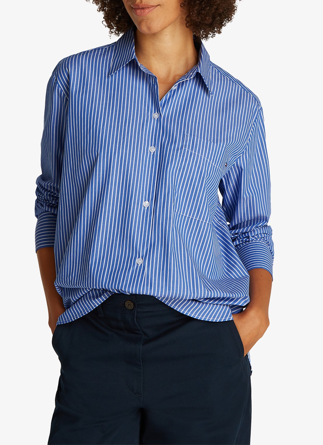 Tommy Hilfiger Blouse met streepprint en borstzak - detail 3 blauw