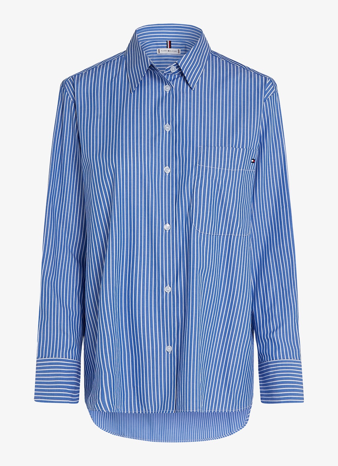Tommy Hilfiger Blouse met streepprint en borstzak - voorkant blauw