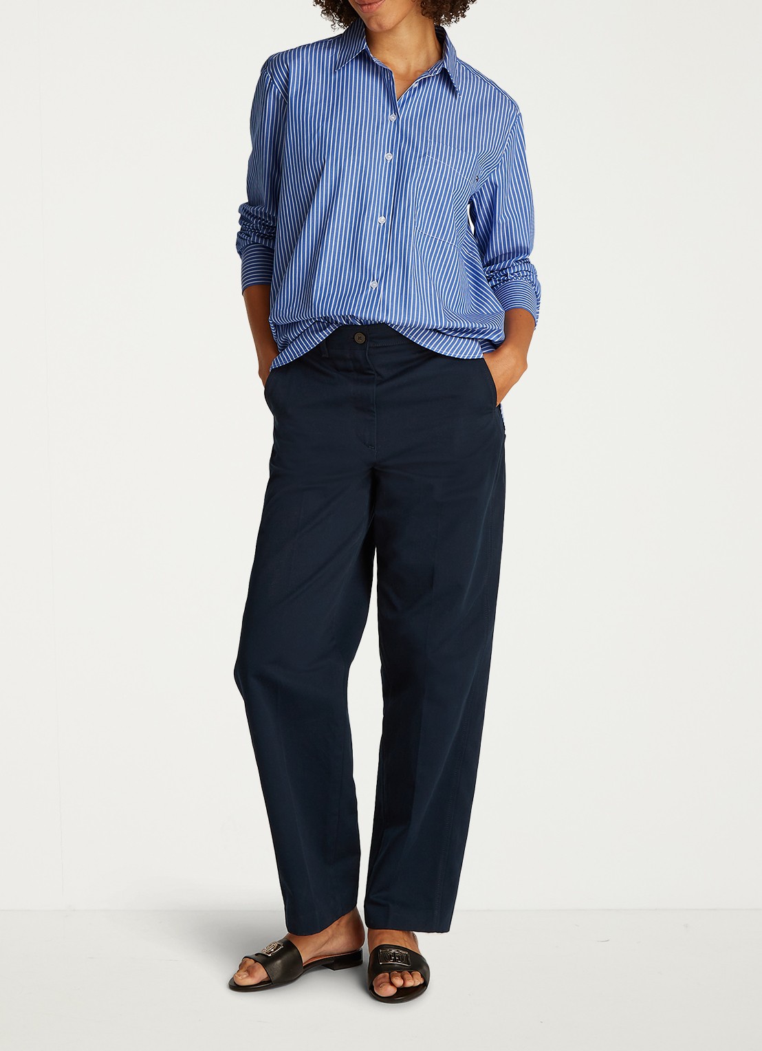 Tommy Hilfiger Blouse met streepprint en borstzak - voorkant 2 blauw