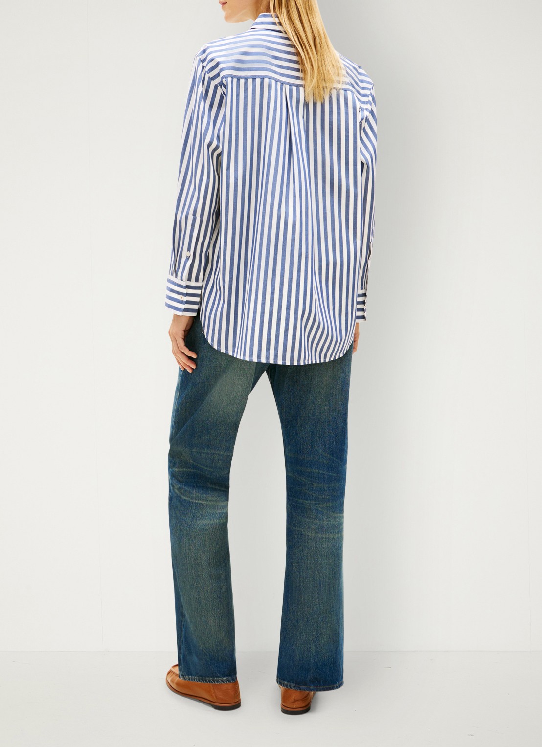 Tommy Hilfiger Blouse met streepprint en borstzak - achterkant lichtblauw