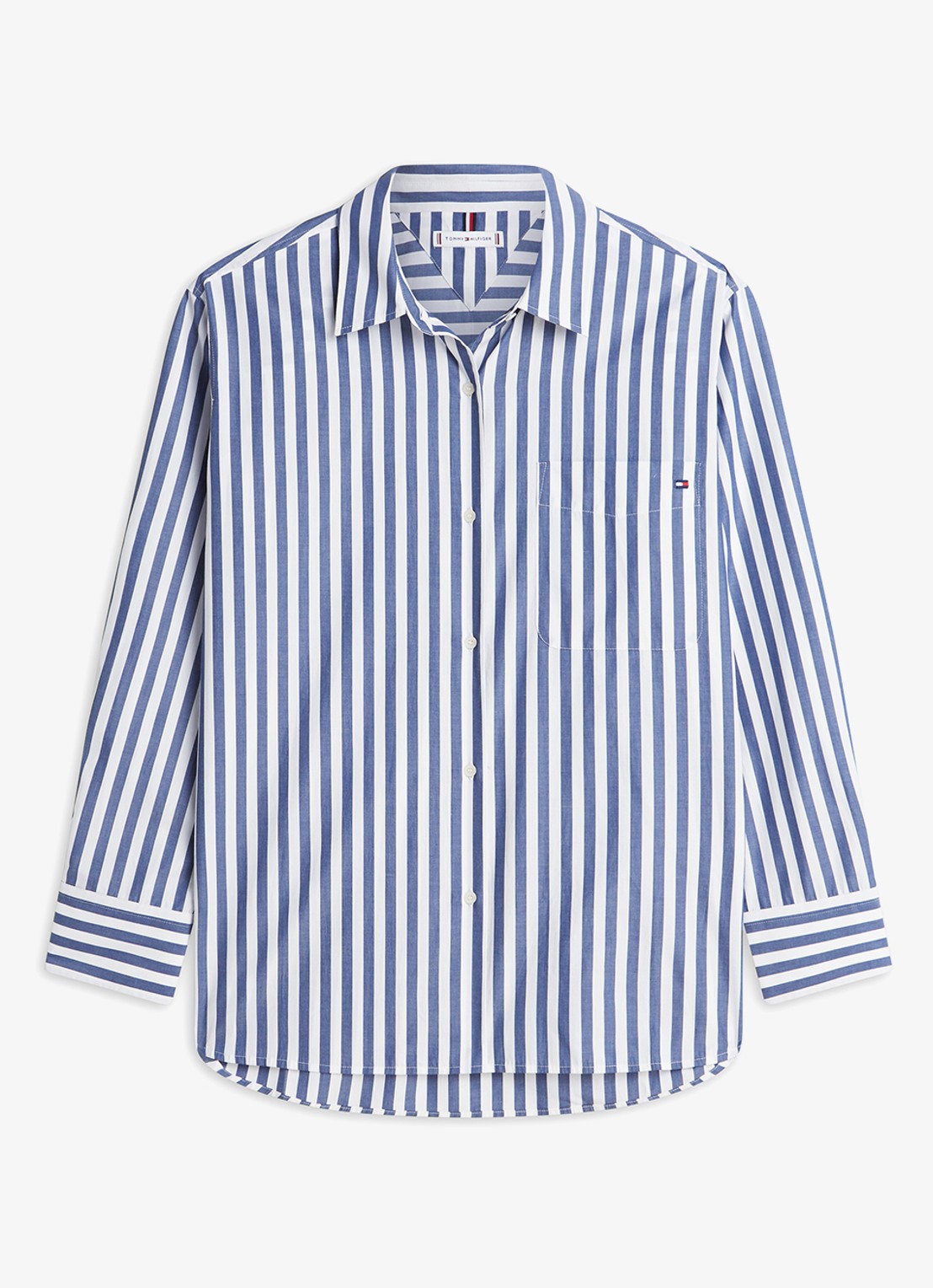 Tommy Hilfiger Blouse met streepprint en borstzak - voorkant 2 lichtblauw