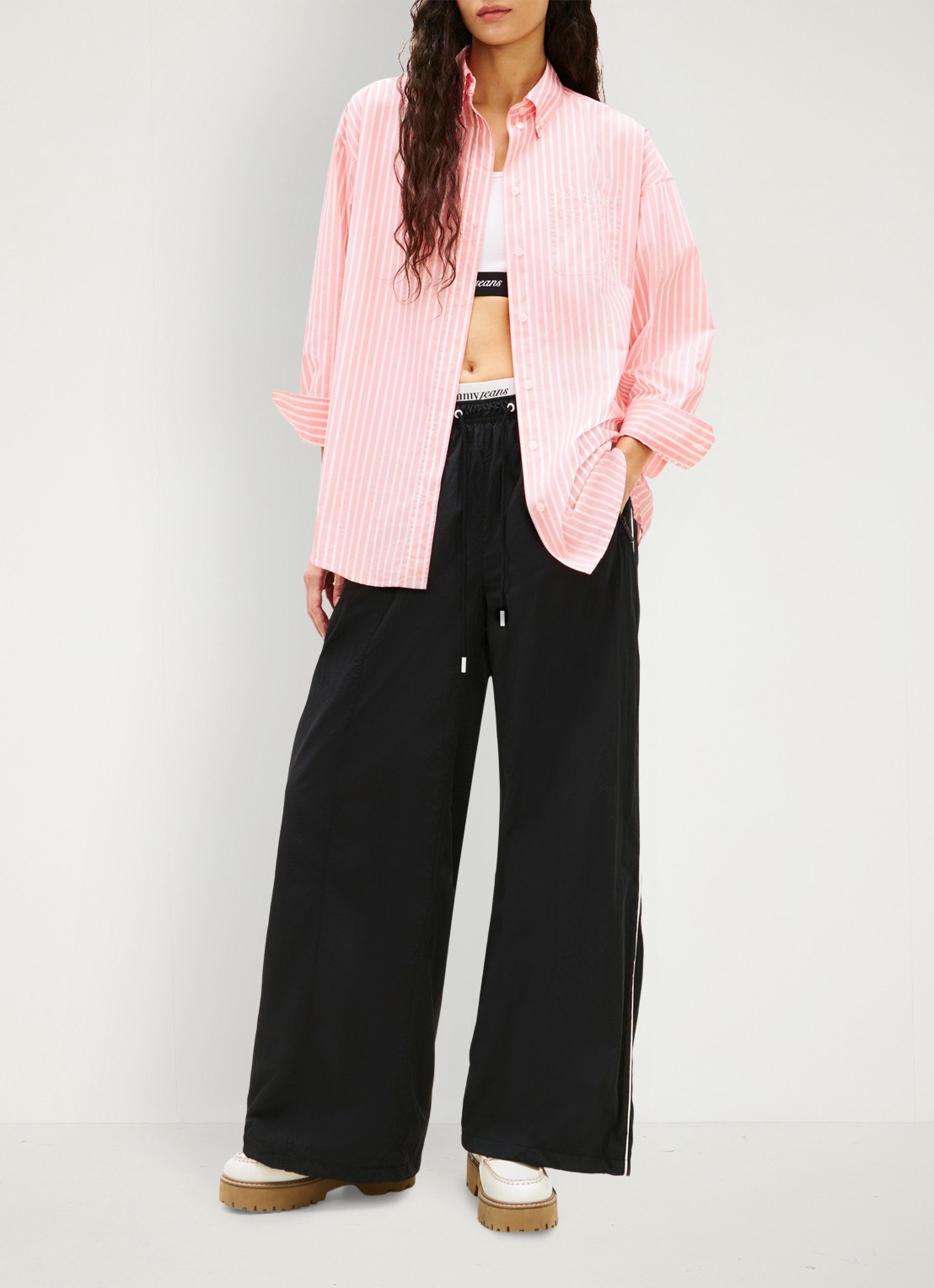 Tommy Hilfiger Blouse met streepprint en borstzak - voorkant 3 roze
