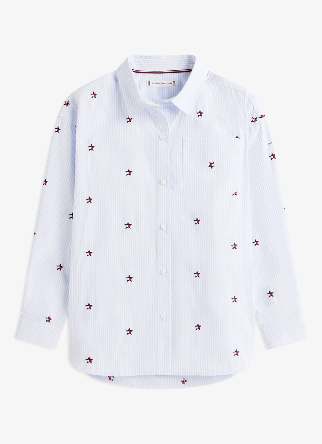 Tommy Hilfiger Blouse met streepprint en borstzak - voorkant lichtblauw