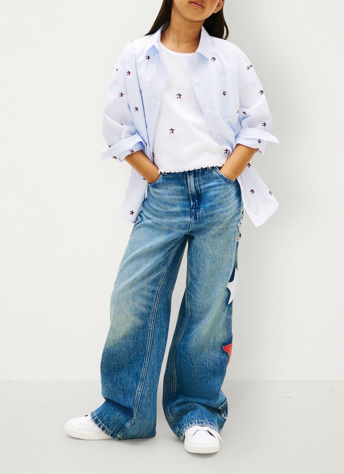 Tommy Hilfiger Blouse met streepprint en borstzak - voorkant 2 lichtblauw