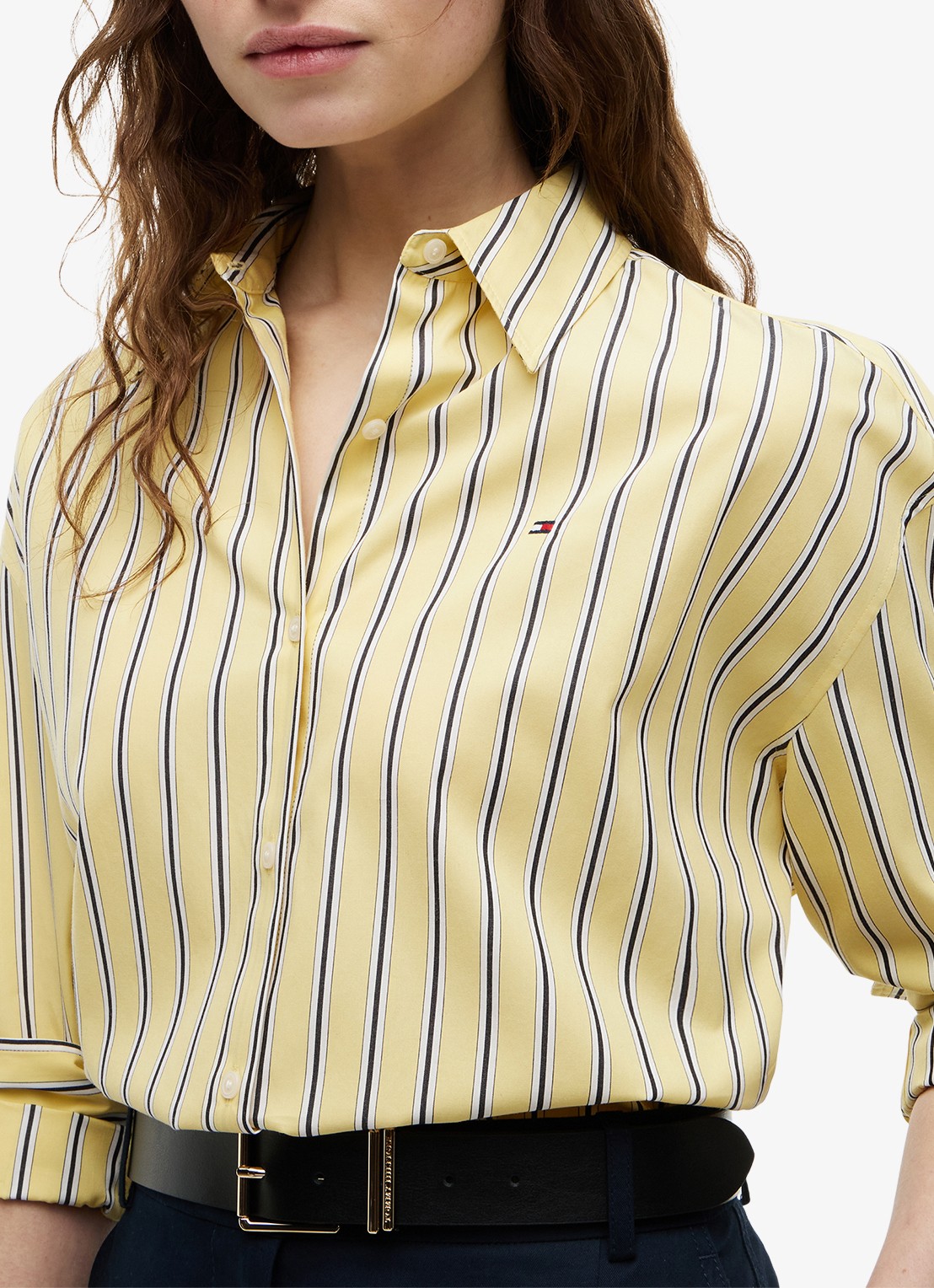 Tommy Hilfiger Blouse met streepprint en logo - detail 5 geel