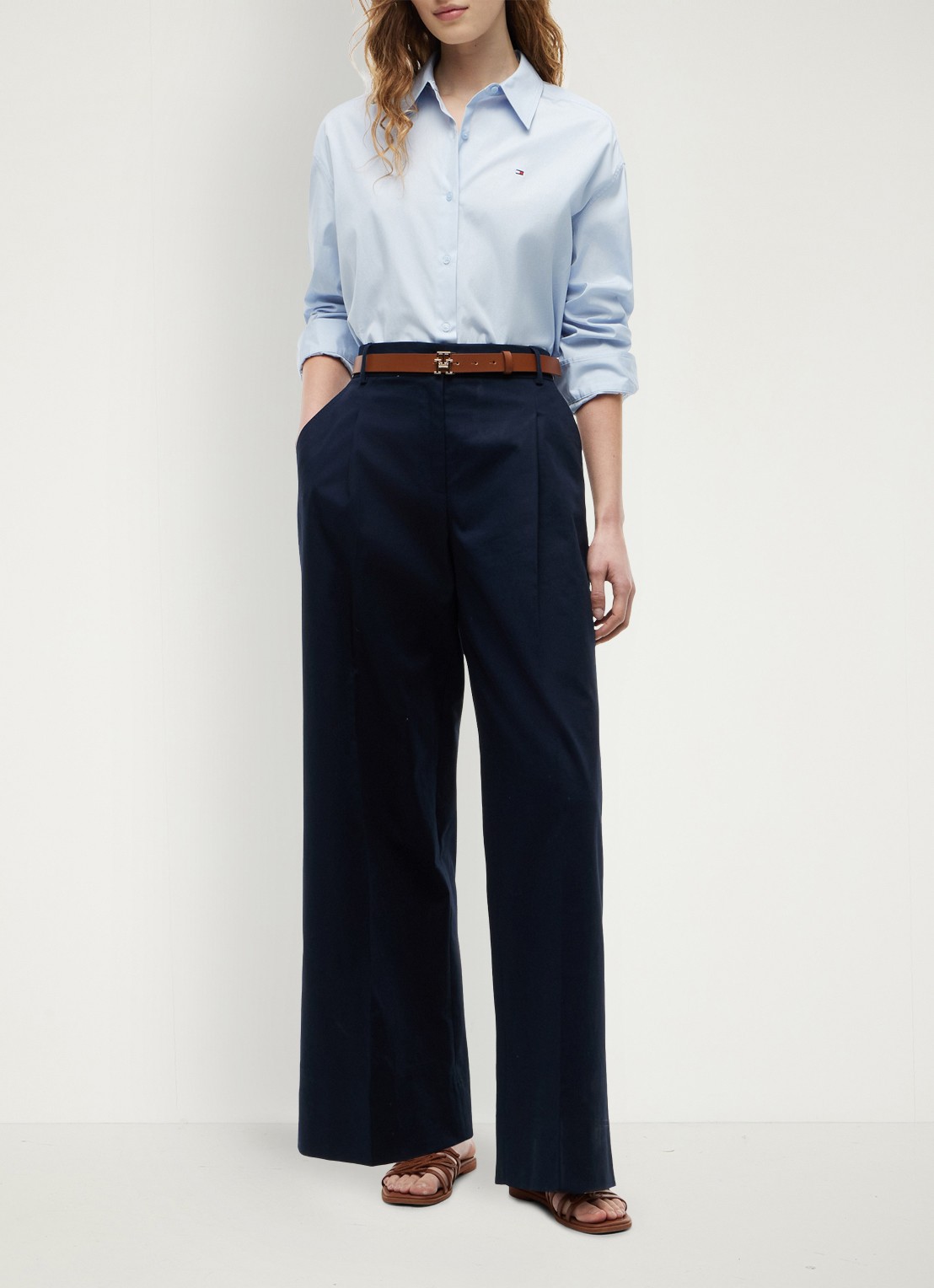 Tommy Hilfiger Blouse met streepprint en logo - voorkant 5 lichtblauw