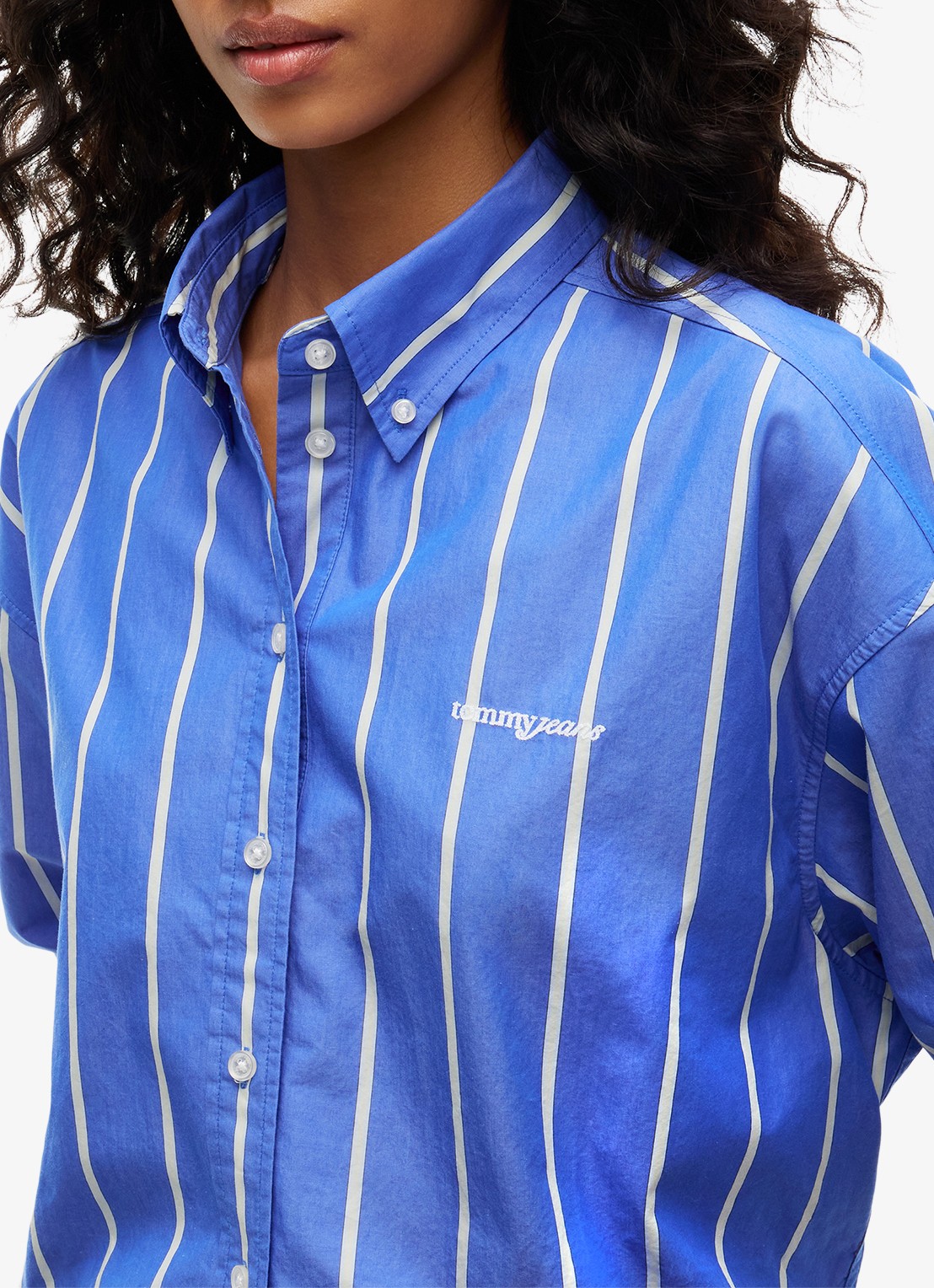 Tommy Hilfiger Blouse met streepprint en logoborduring - detail 2 blauw