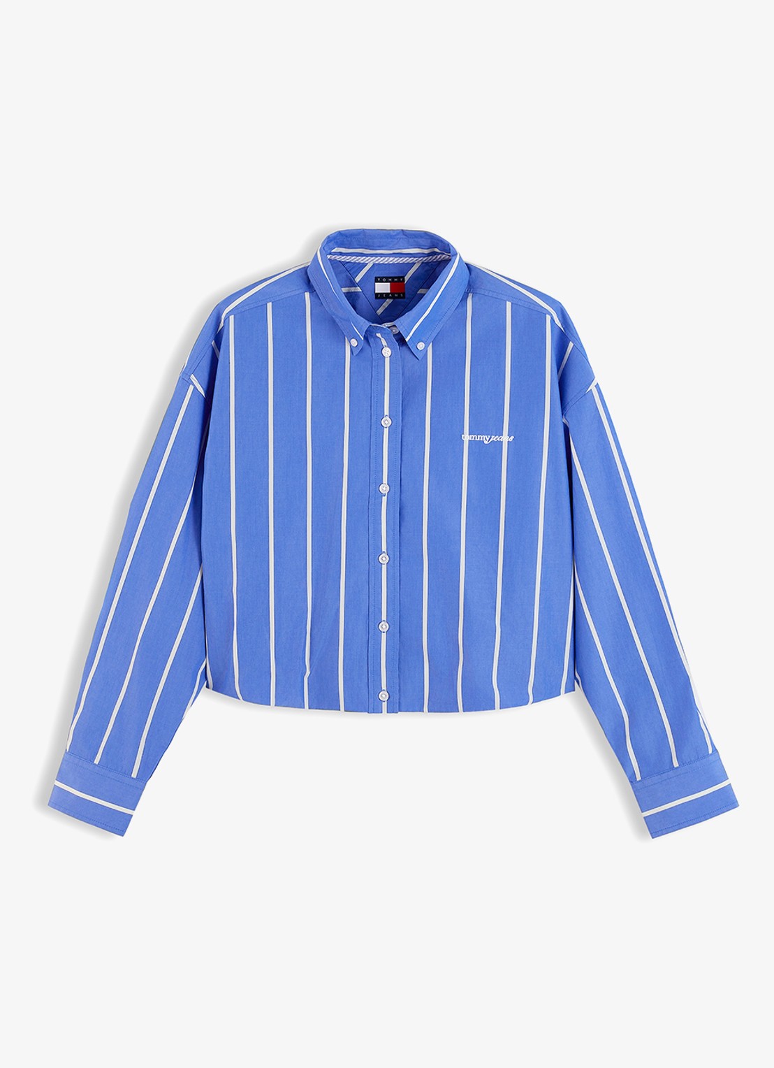 Tommy Hilfiger Blouse met streepprint en logoborduring - voorkant 3 blauw