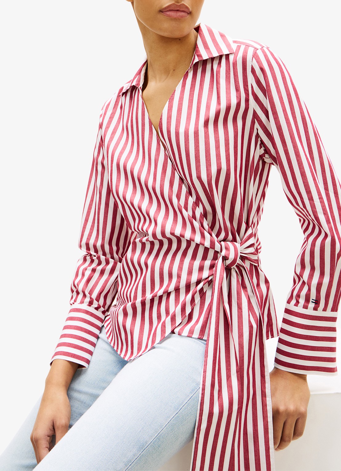 Tommy Hilfiger Blouse met streepprint - detail 2 rood