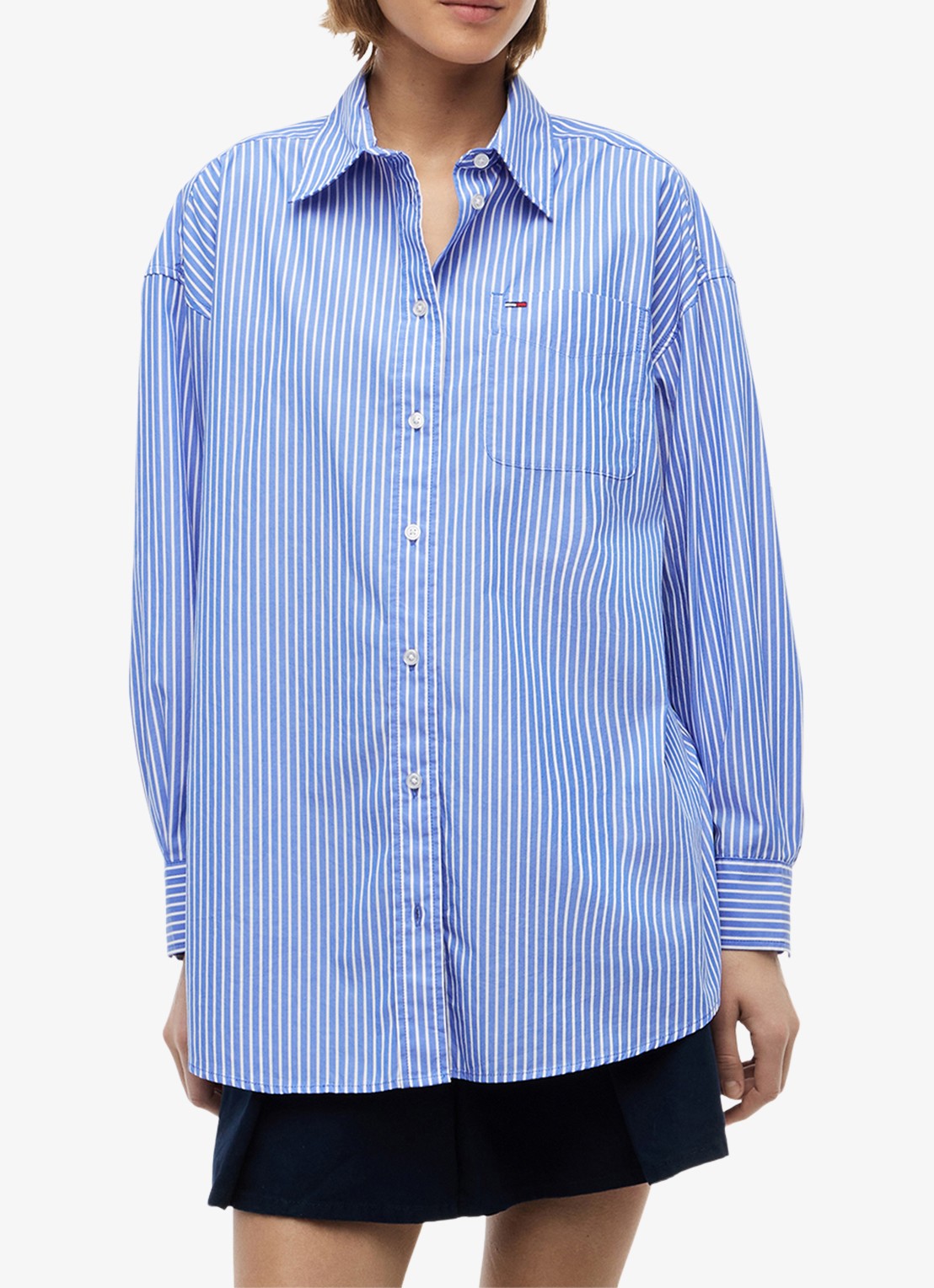 Tommy Hilfiger Blouse met streepprint - detail 4 lichtblauw