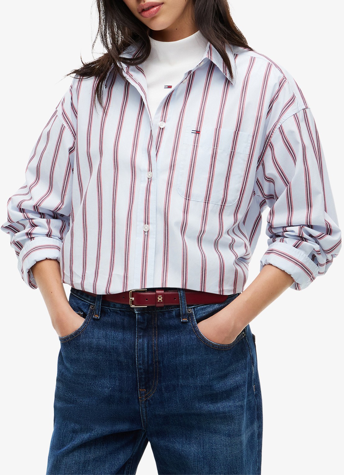 Tommy Hilfiger Blouse met streepprint - detail 3 lichtblauw