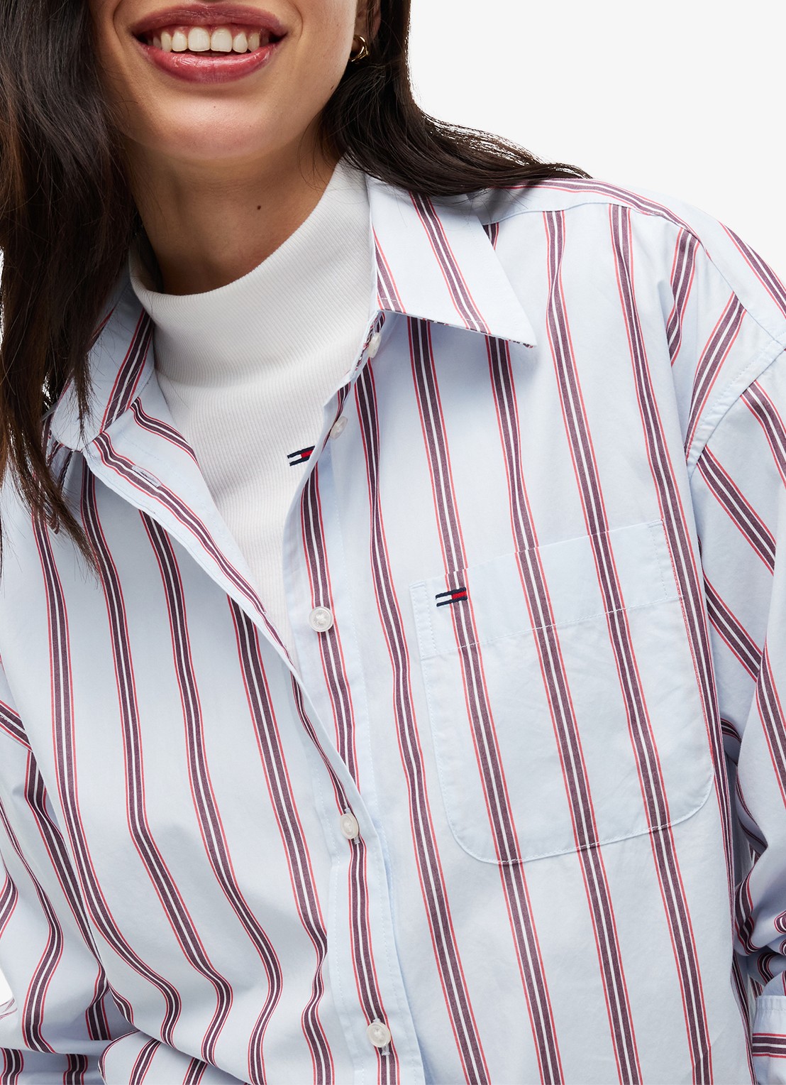 Tommy Hilfiger Blouse met streepprint - detail 4 lichtblauw