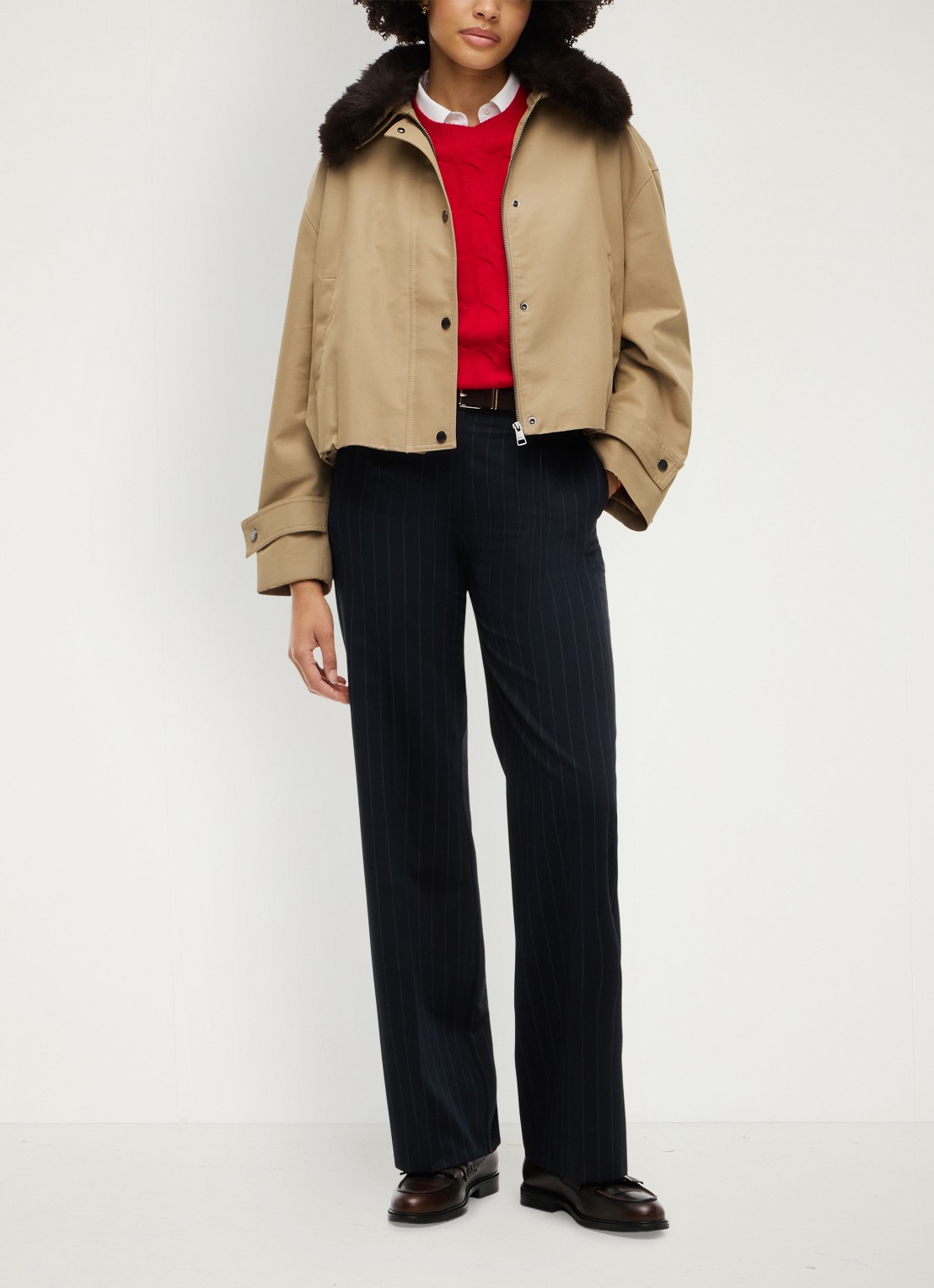 Tommy Hilfiger Bomberjack met afneembare kraag - voorkant 2 camel