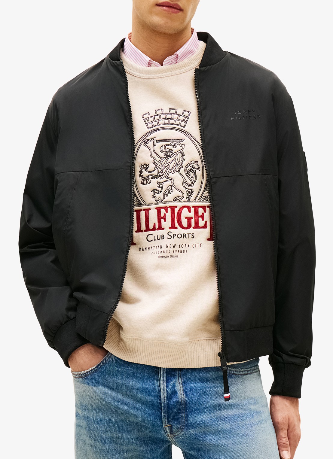 Tommy Hilfiger Bomberjack met logo - detail zwart