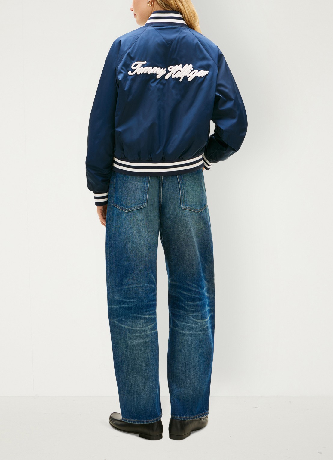 Tommy Hilfiger Bomberjack met logoborduring en backprint - achterkant donkerblauw