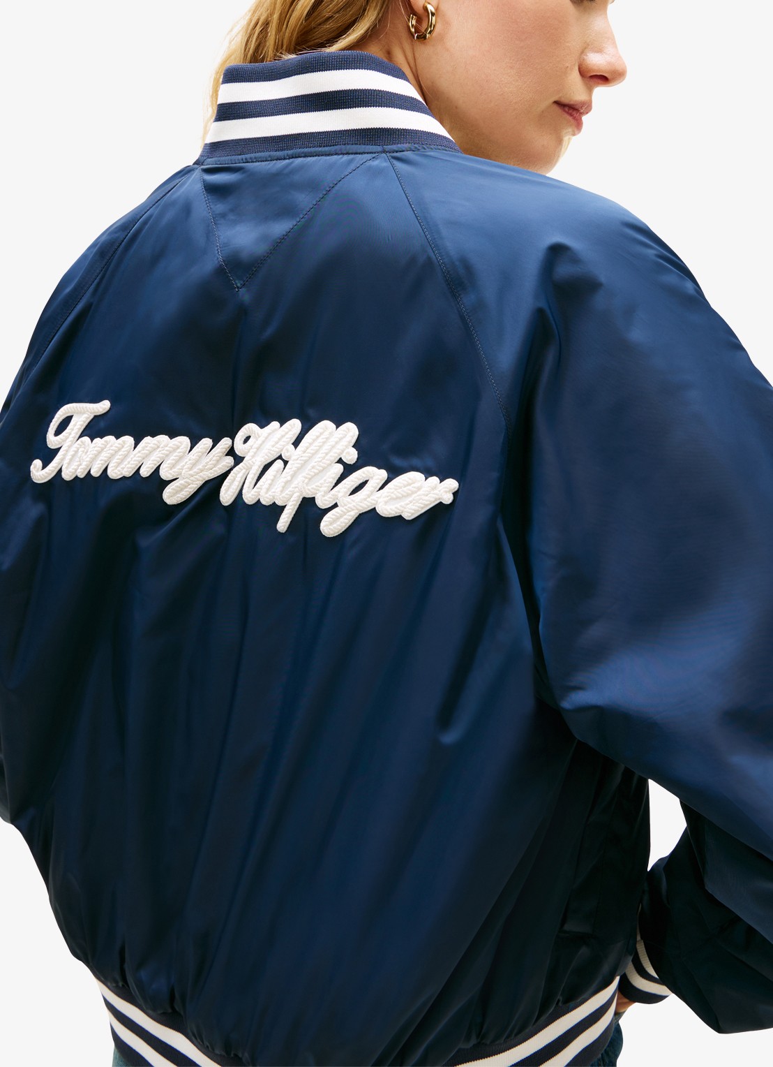 Tommy Hilfiger Bomberjack met logoborduring en backprint - detail 3 donkerblauw