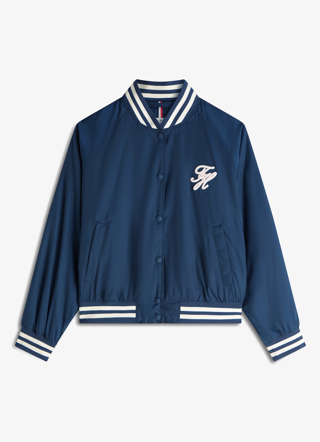 Tommy Hilfiger Bomberjack met logoborduring en backprint - voorkant 4 donkerblauw
