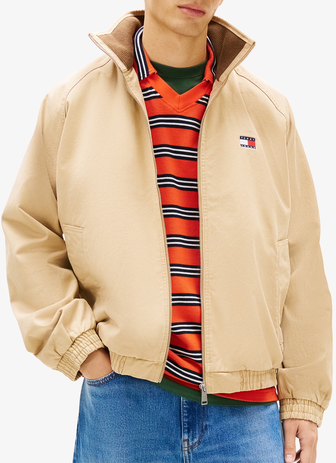 Tommy Hilfiger Bomberjack met logoborduring en steekzakken - detail 2 lichtbruin