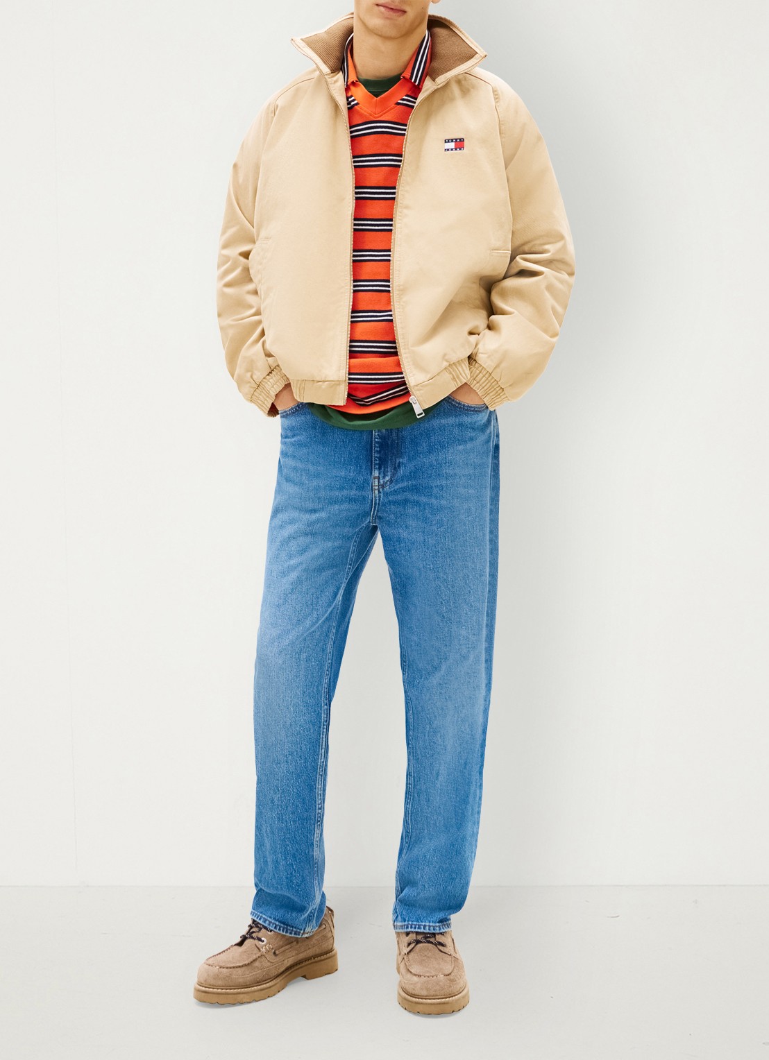 Tommy Hilfiger Bomberjack met logoborduring en steekzakken - voorkant 6 lichtbruin