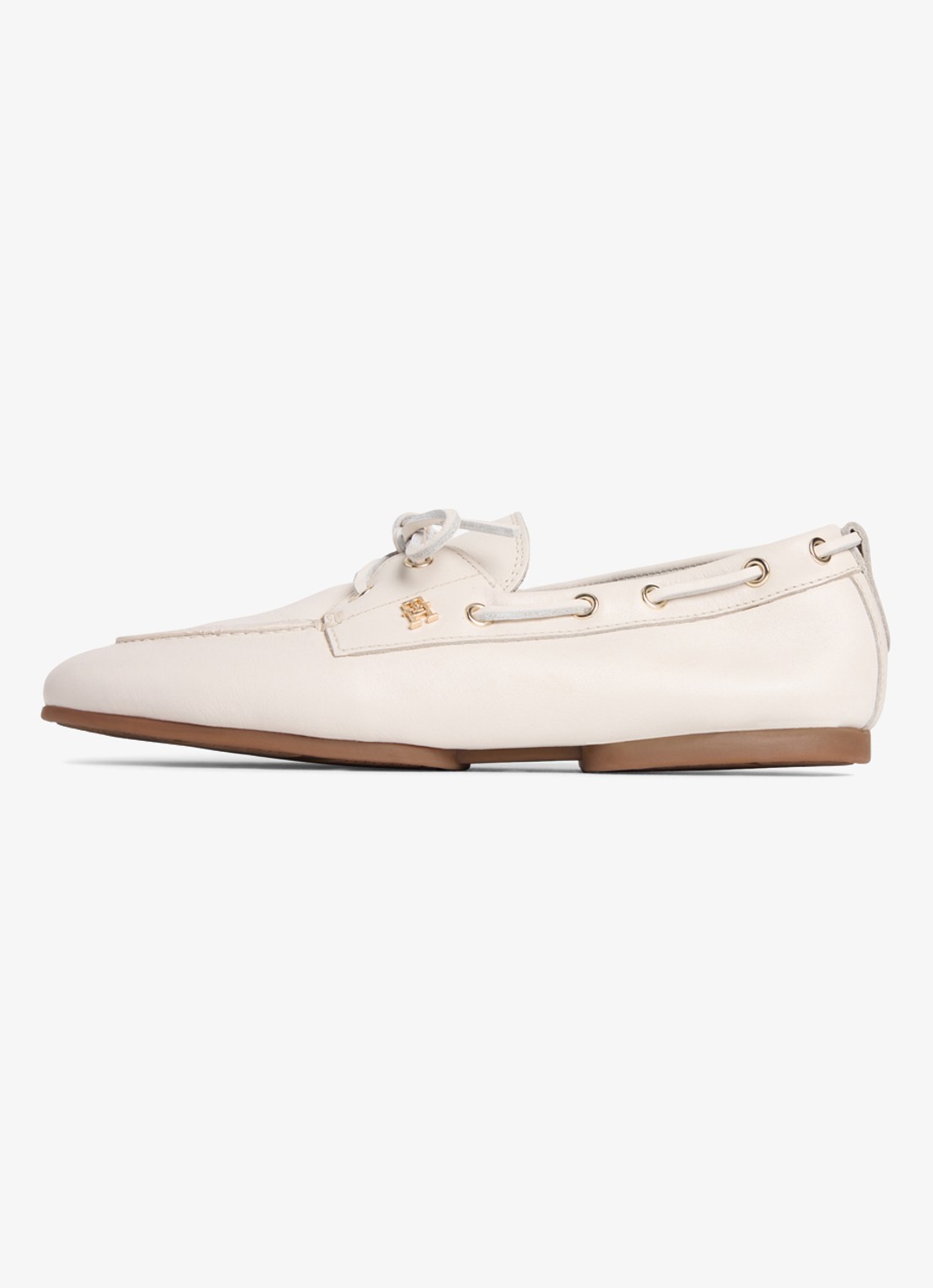 Tommy Hilfiger Bootschoen van leer met logo - voorkant 2 beige
