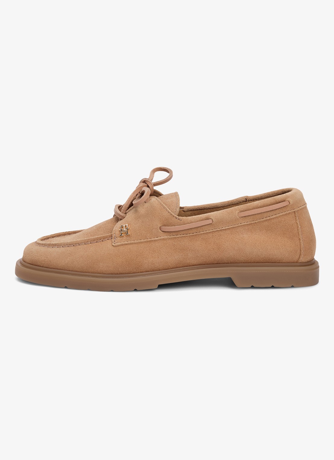 Tommy Hilfiger Bootschoen van suède met logo - voorkant lichtbruin