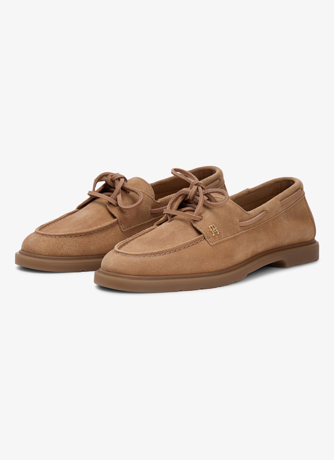 Tommy Hilfiger Bootschoen van suède met logo - voorkant 2 lichtbruin
