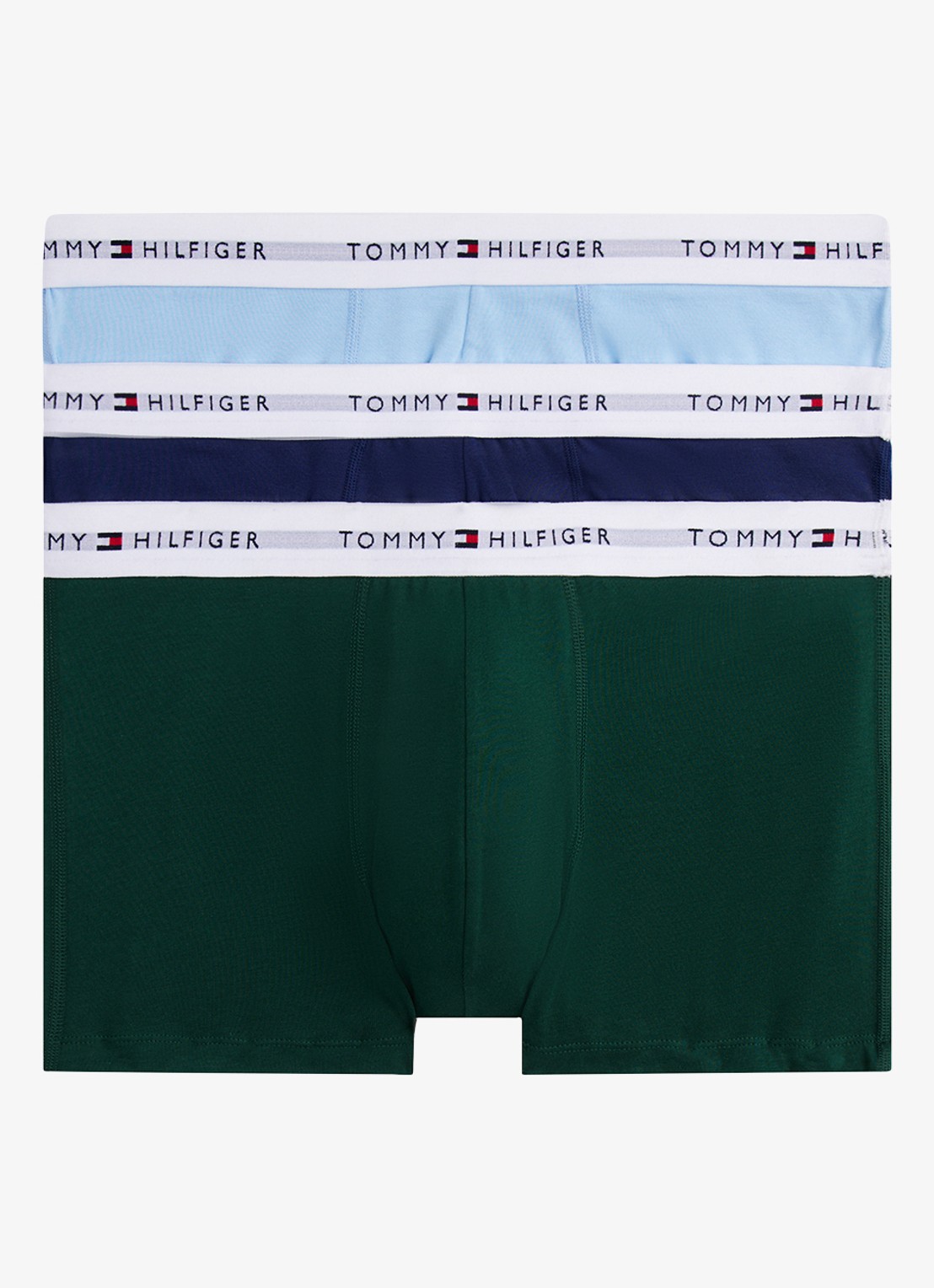Tommy Hilfiger Boxershorts met logoband in 3-pack    - voorkant 5 orn grn/prp nvy/vess blu-0r9 / groen