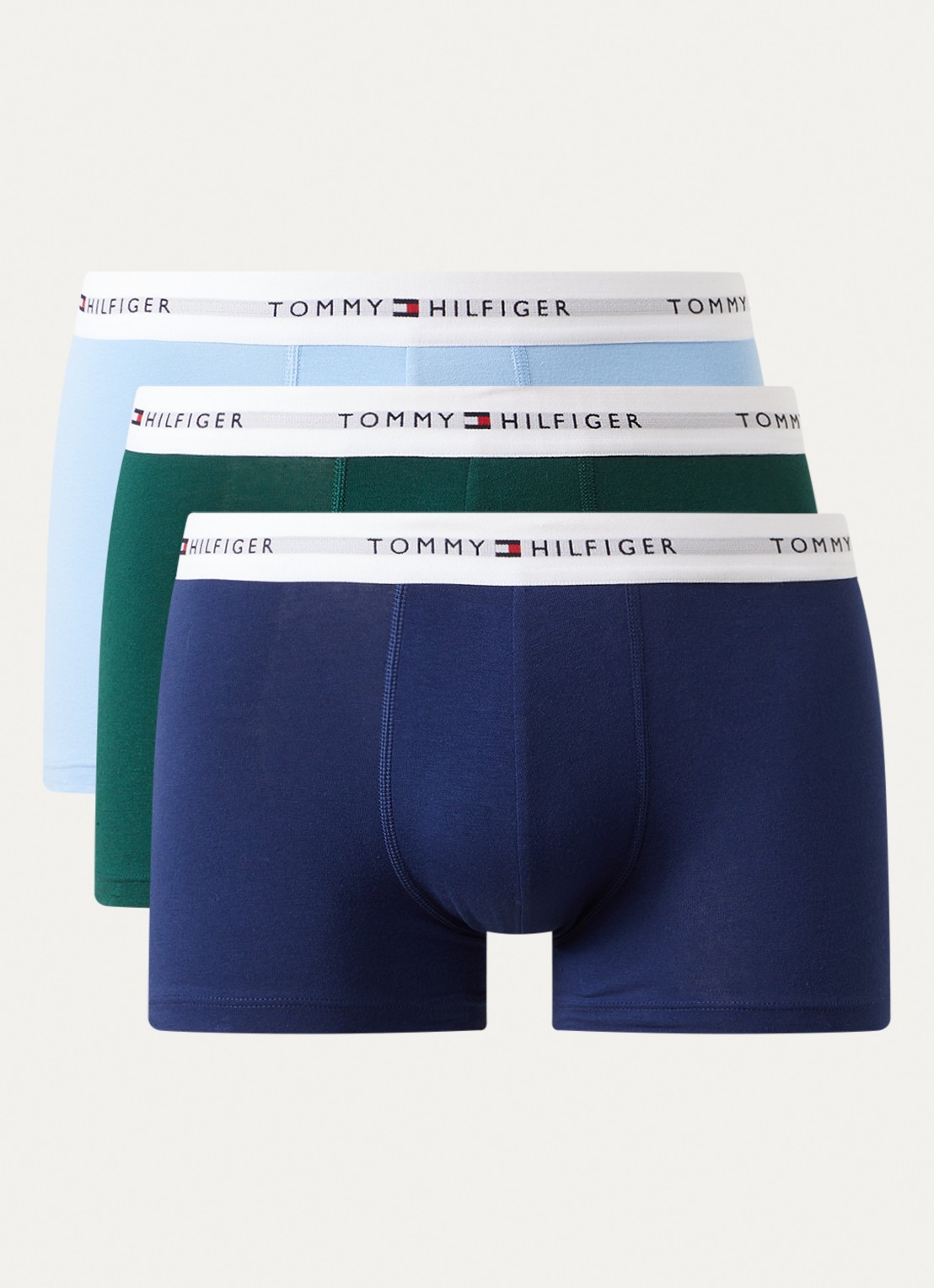 Tommy Hilfiger Boxershorts met logoband in 3-pack    - voorkant 7 orn grn/prp nvy/vess blu-0r9 / groen