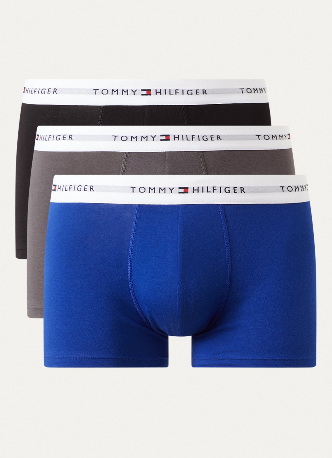 Tommy Hilfiger Boxershorts met logoband in 3-pack    - voorkant 3 blk/drk ash/wdg blu-0tu / zwart