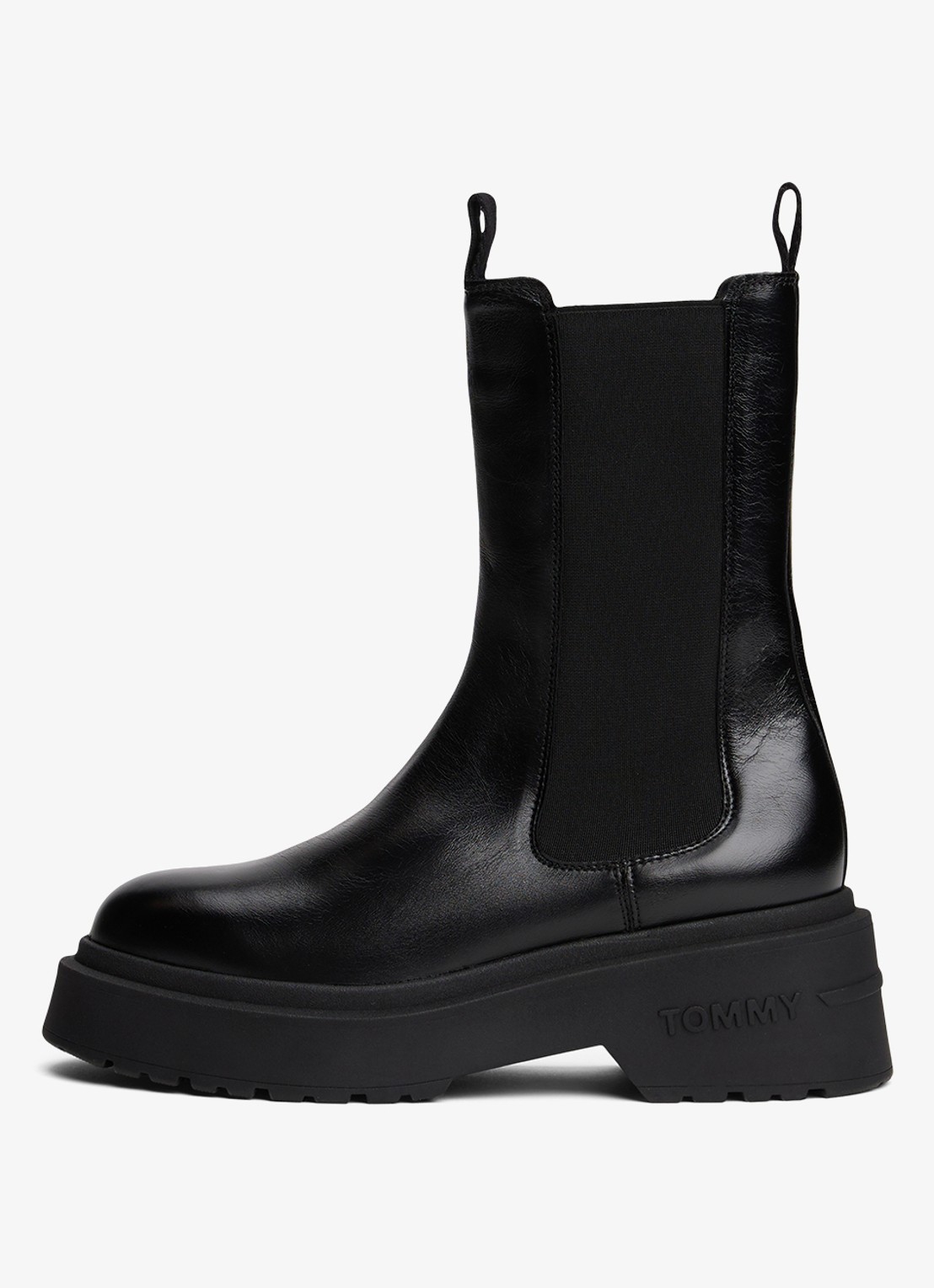 Tommy Hilfiger Chelsea boot van leer - voorkant 5 zwart