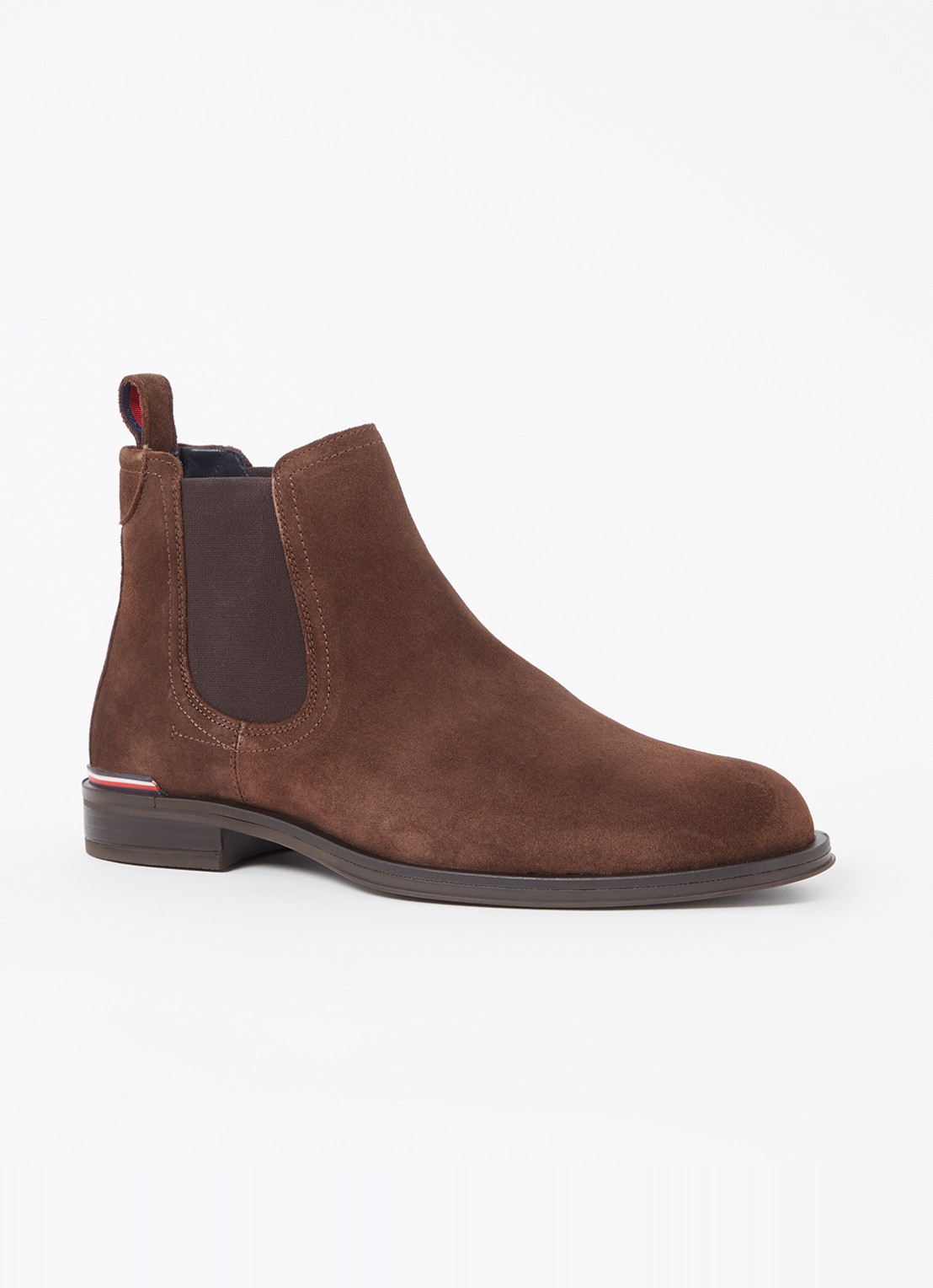 Tommy Hilfiger Chelsea boot van suède - voorkant 4 donkerbruin