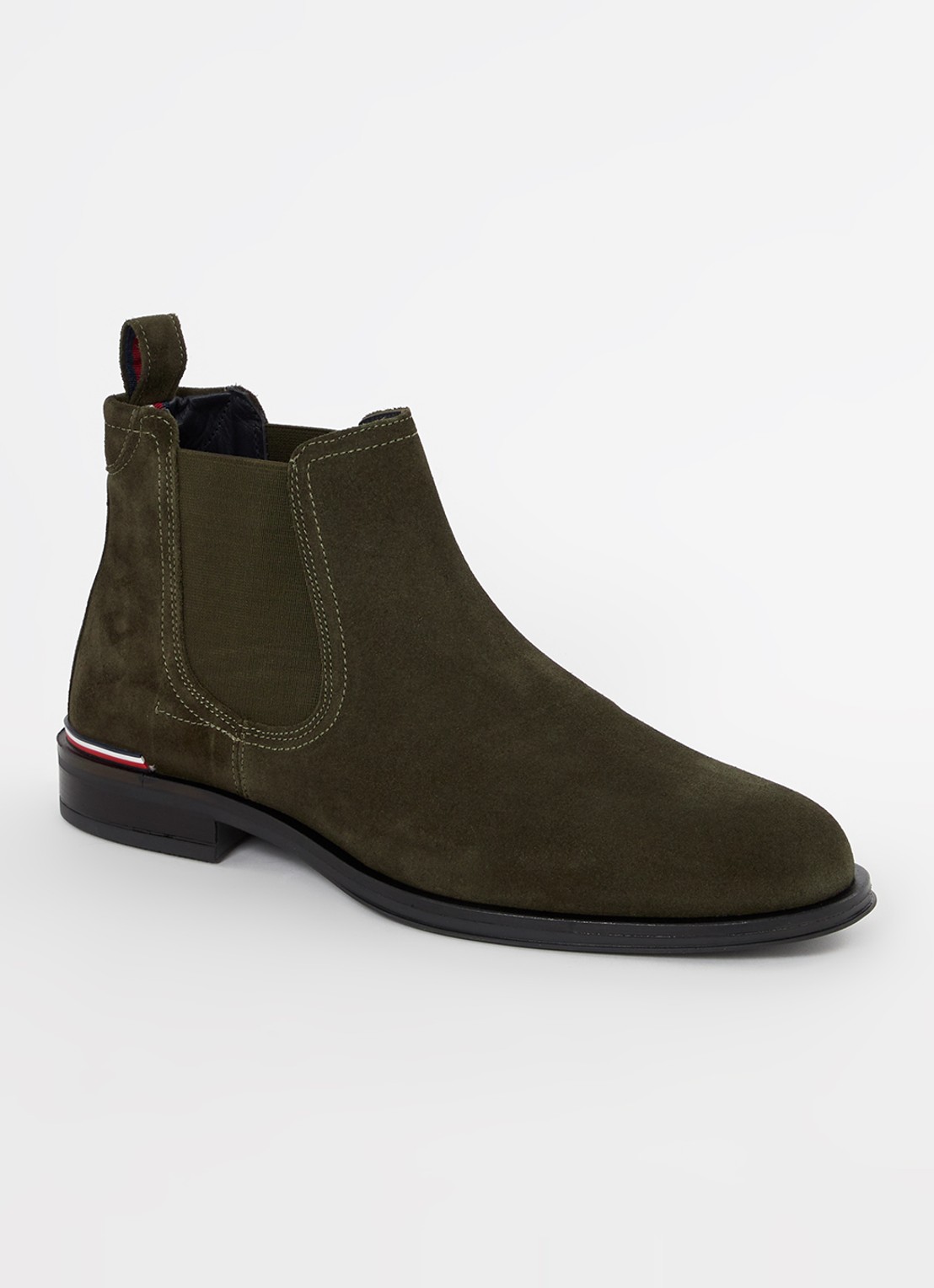 Tommy Hilfiger Chelsea boot van suède - voorkant bronsgroen