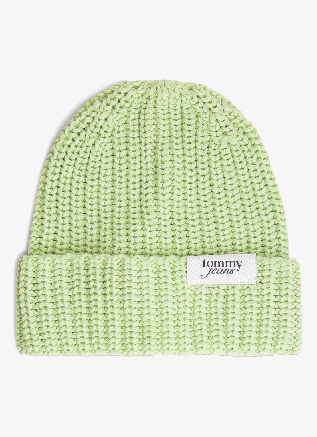 Tommy Hilfiger Chunky Rib-Knit Logo Beanie - voorkant 2 lindegroen