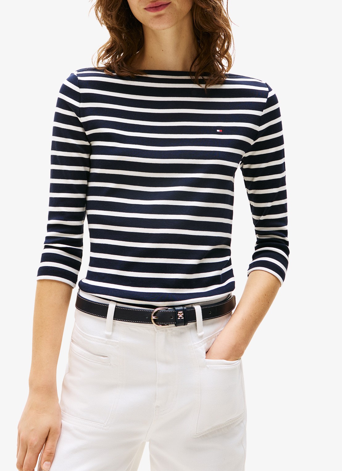 Tommy Hilfiger Cody longsleeve met logoborduring - detail 6 donkerblauw/gebroken wit