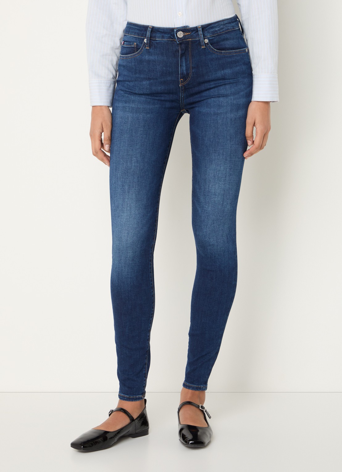 Tommy Hilfiger Como mid waist skinny jeans met donkere wassing - detail 3 indigo