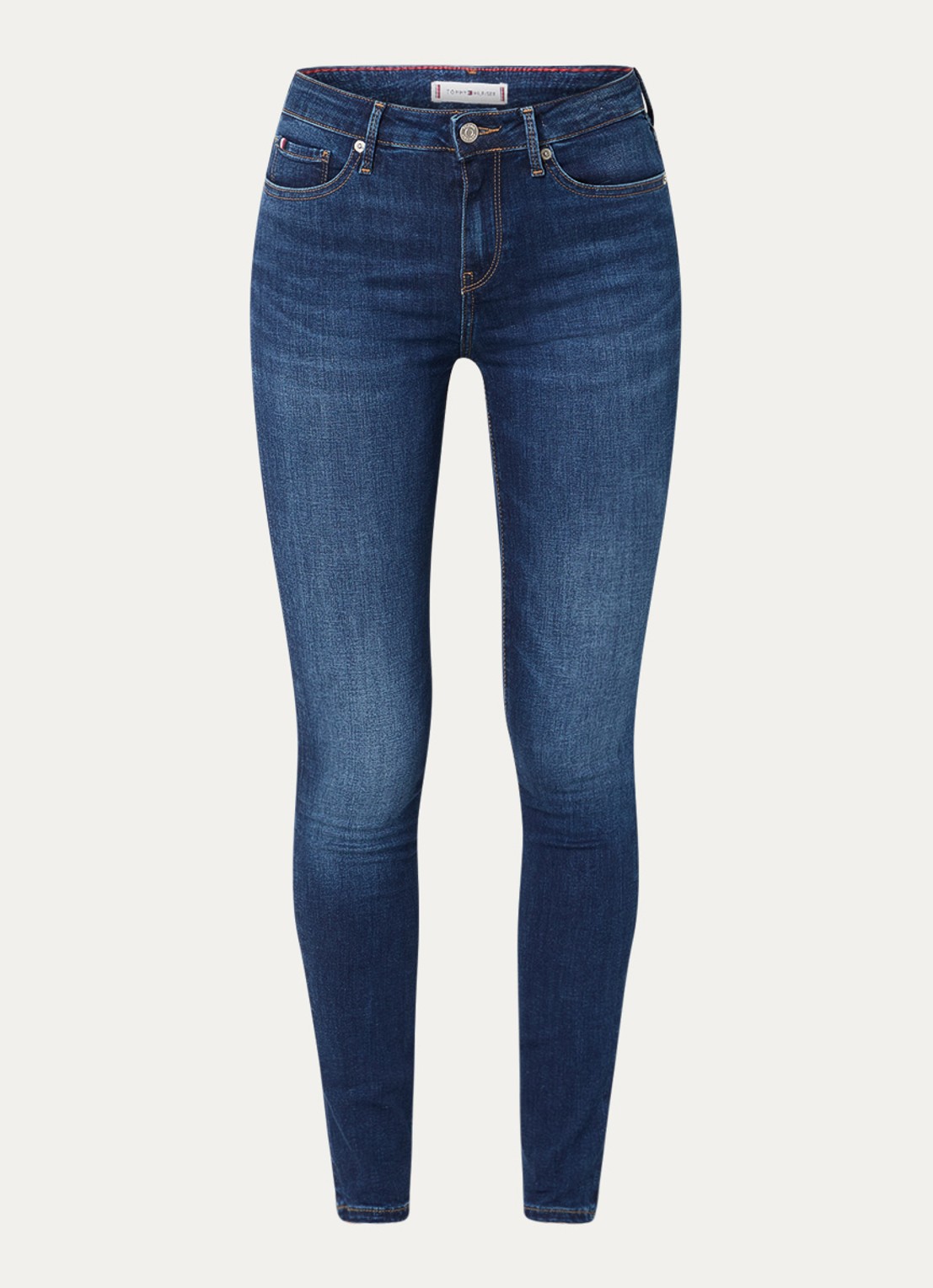 Tommy Hilfiger Como mid waist skinny jeans met donkere wassing - voorkant indigo