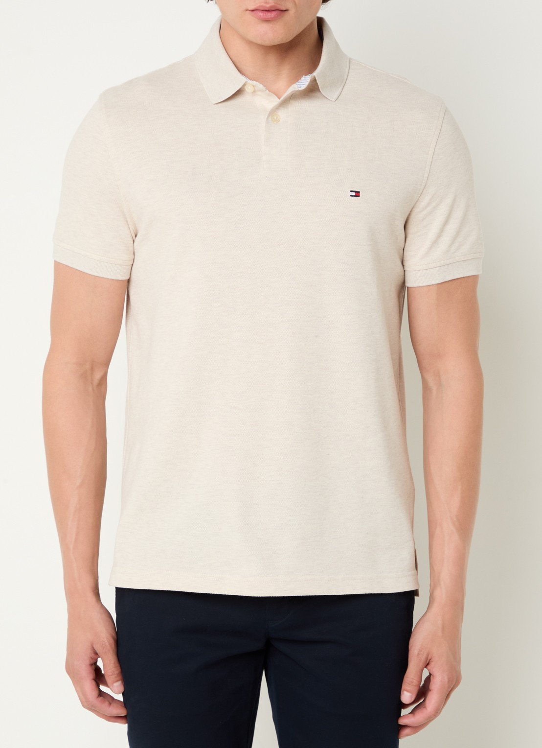 Tommy Hilfiger Core regular fit polo van piqué katoen met logoborduring - detail 2 heathered oatmilk-hcx / beige