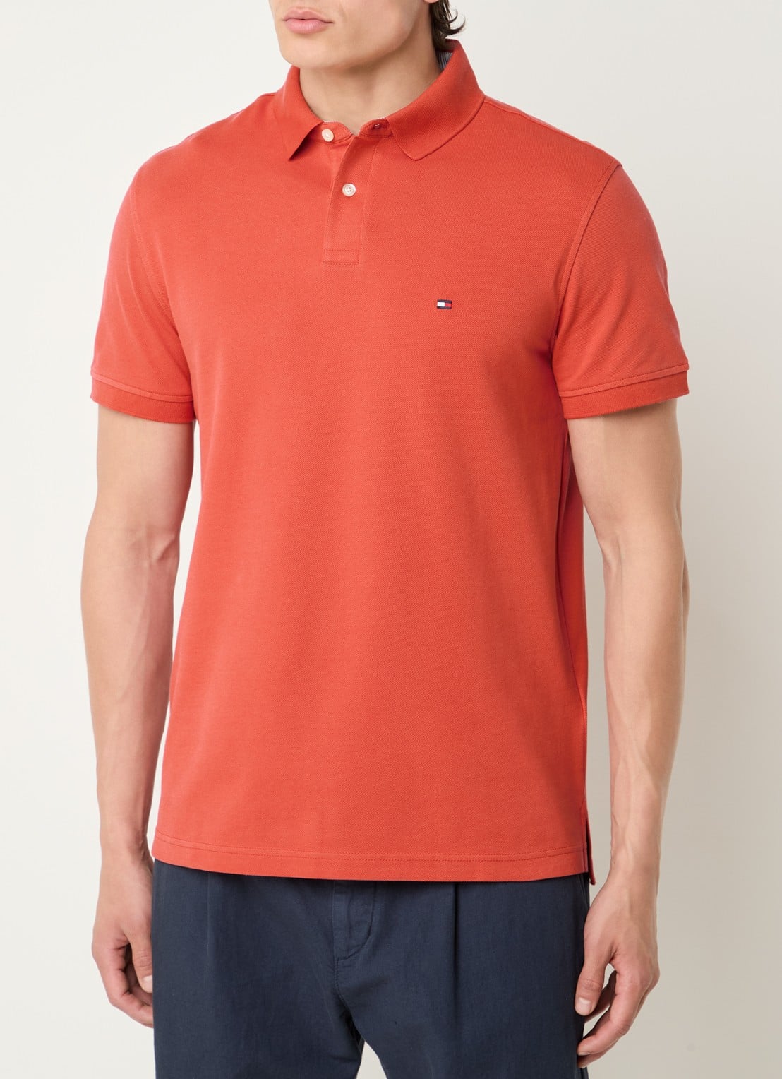 Tommy Hilfiger Core regular fit polo van piqué katoen met logoborduring - detail 4 terra red-xm0 / rood