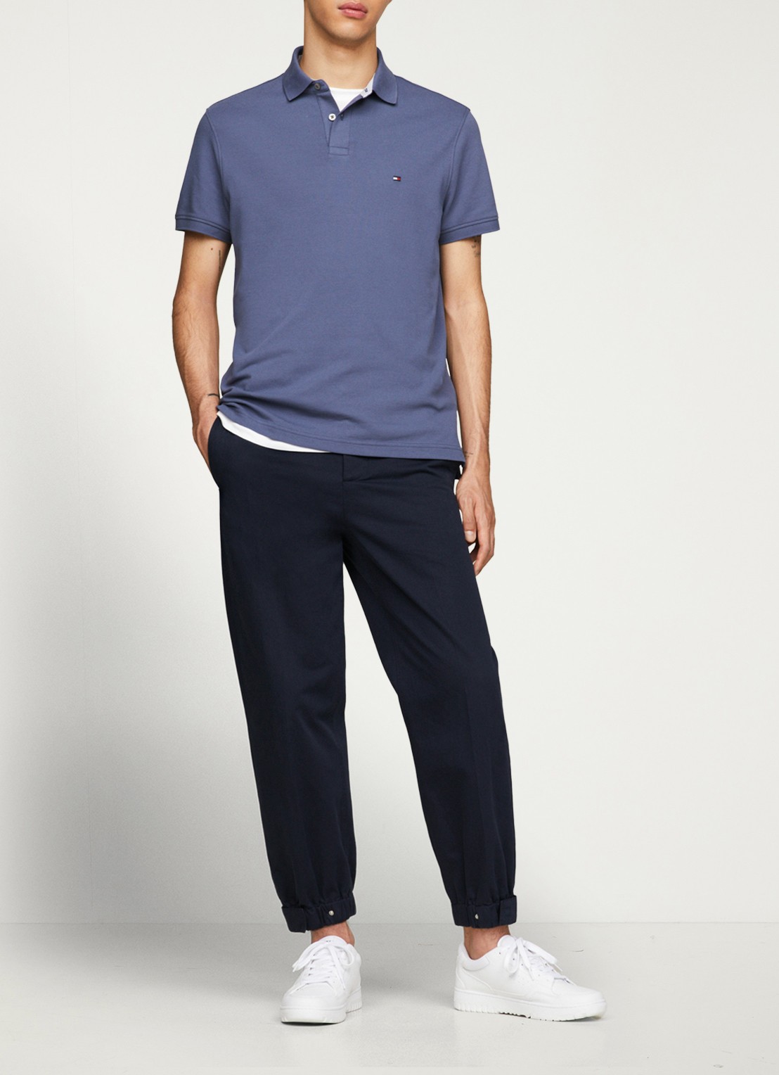 Tommy Hilfiger Core regular fit polo van piqué katoen met logoborduring - voorkant 2 faded indigo-c9t / blauw