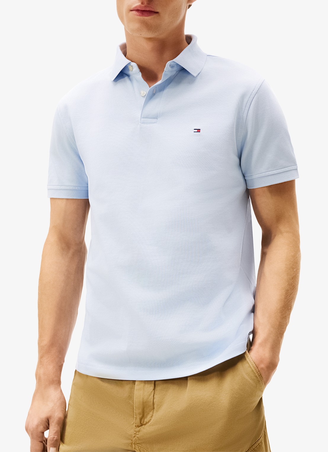 Tommy Hilfiger Core regular fit polo van piqué katoen met logoborduring - detail 2 sky blue-c1o / lichtblauw